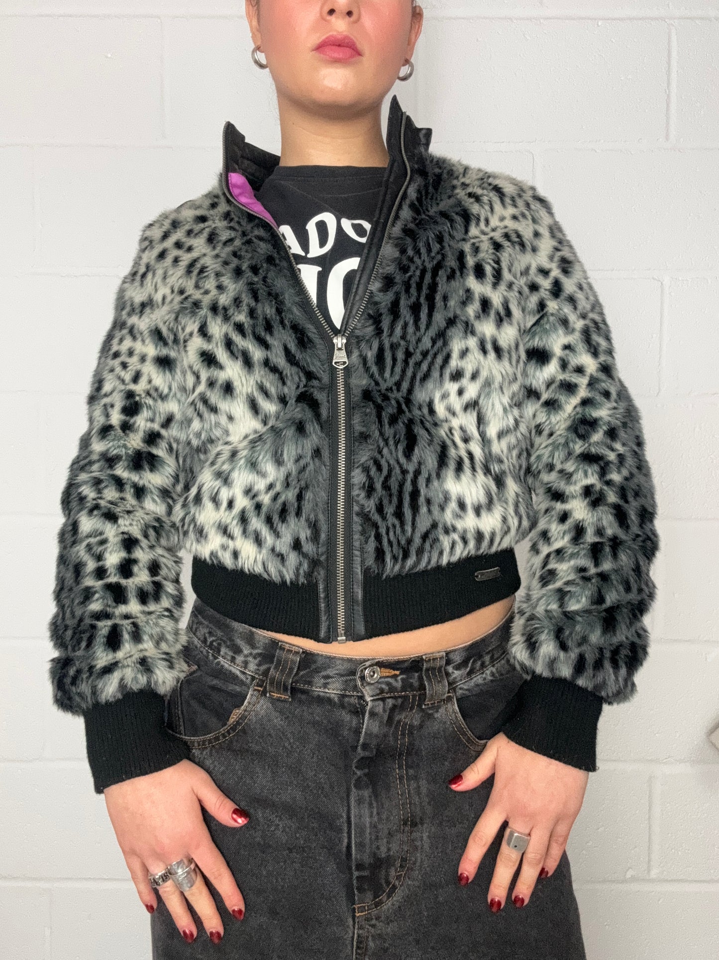 Diesel Leopard Print Faux Fur Jacket (XS)