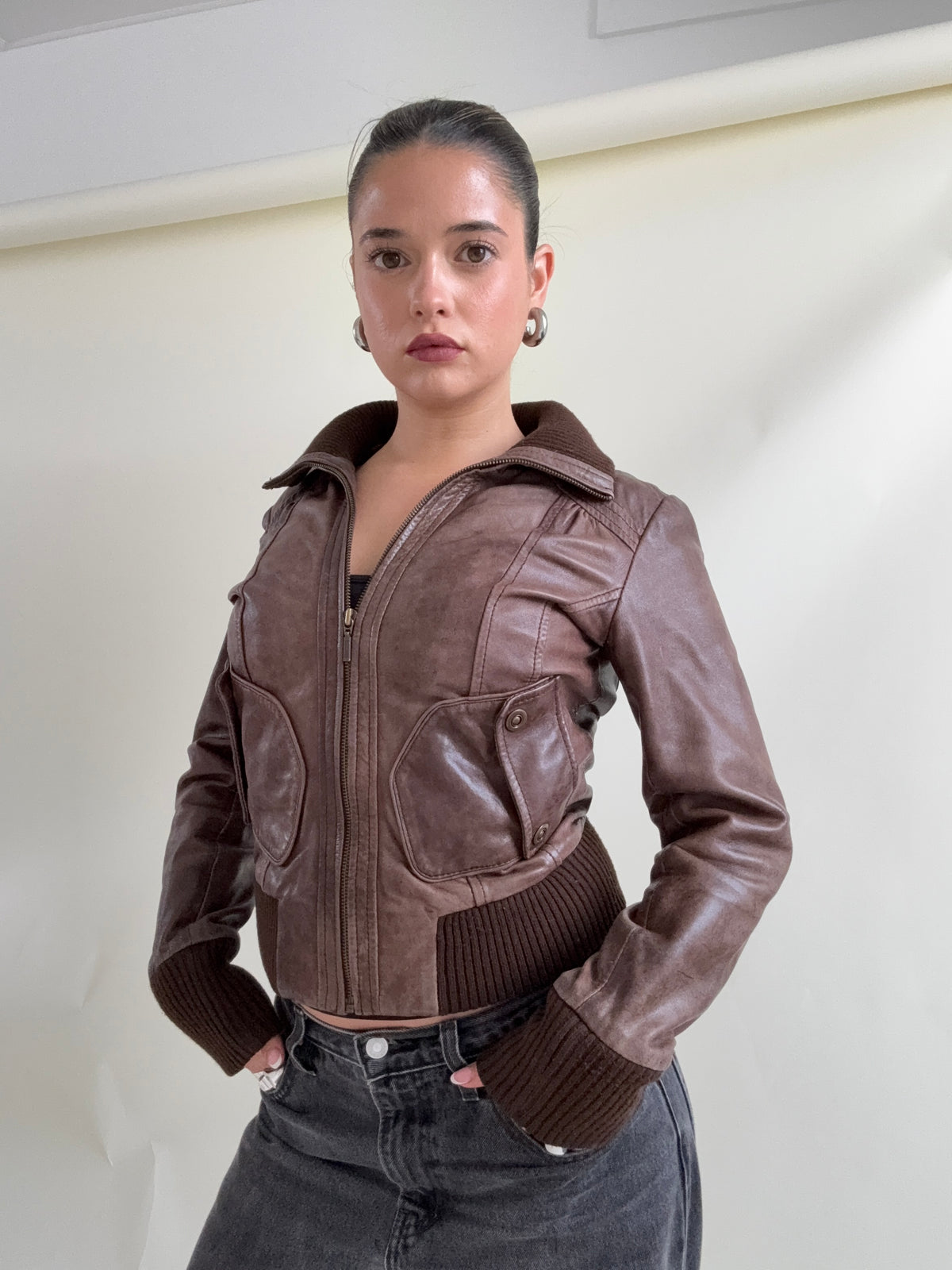 Vintage Brown Leather Jacket (UK10)