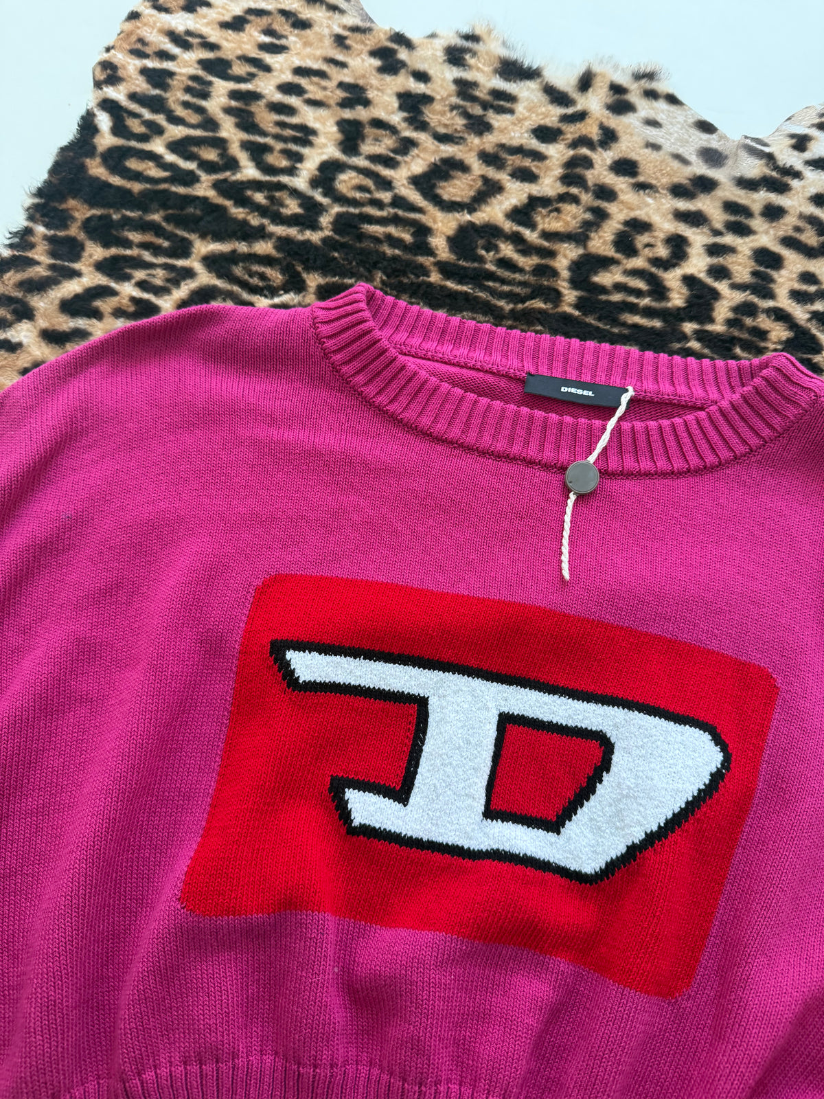 Pink Cropped Diesel Knit Jumper (M)