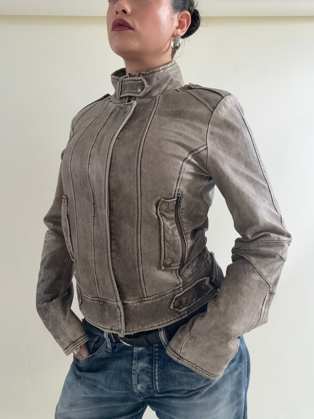 Vintage Pepe Jeans Leather Biker Jacket (M)