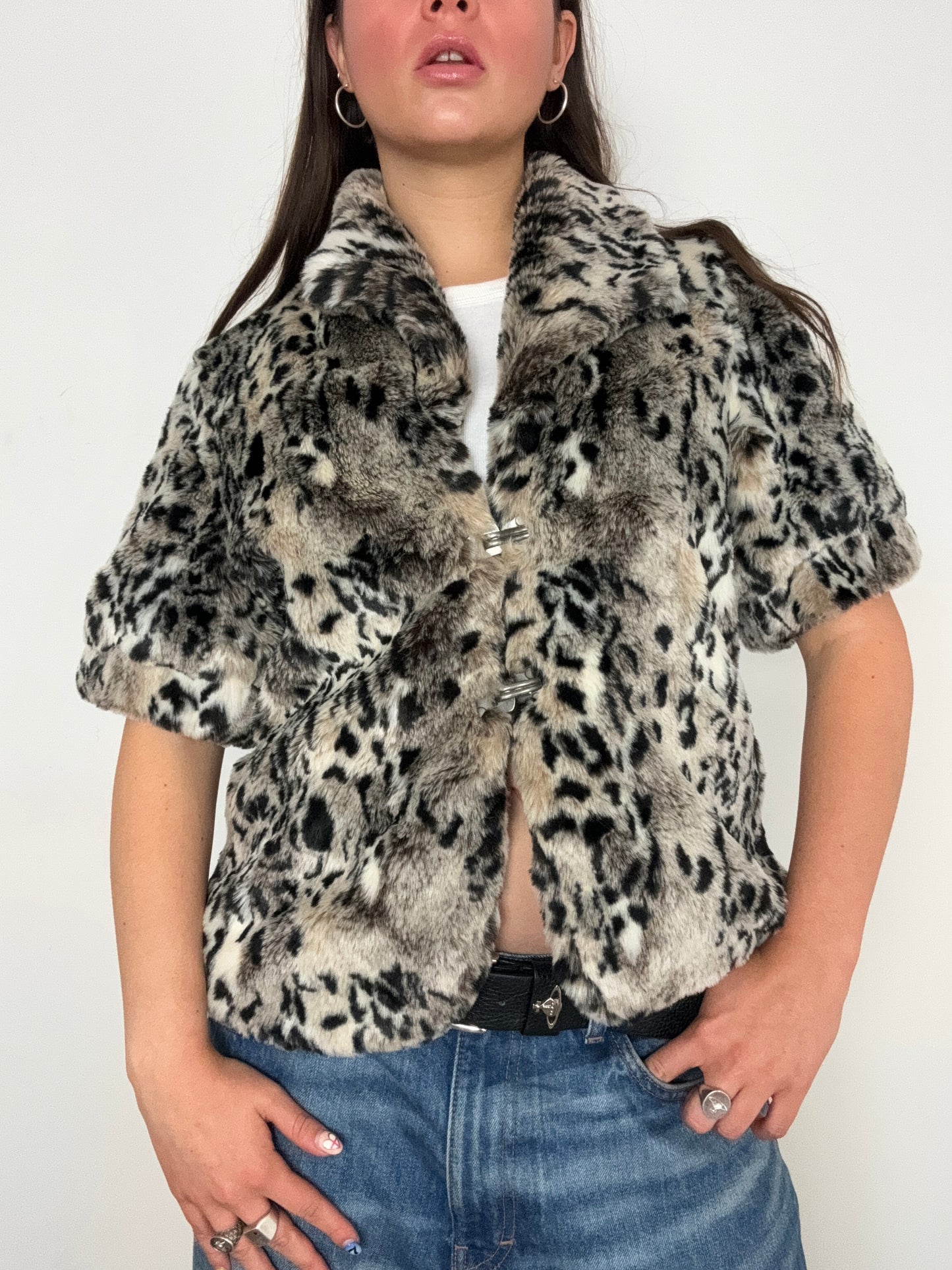 Faux Fur Leopard Print Shortsleeve Jacket