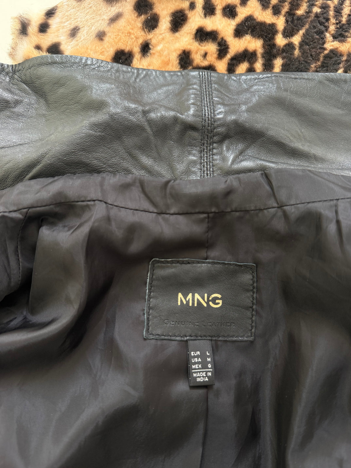 Leather Asymmetric Funnel Neck Jacket (L)