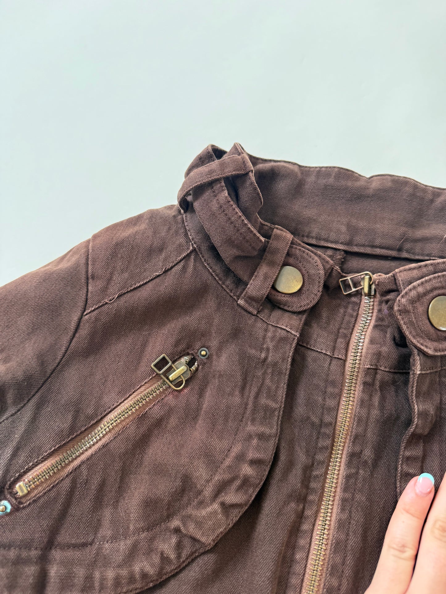 Brown Fitted Biker Jacket (M)