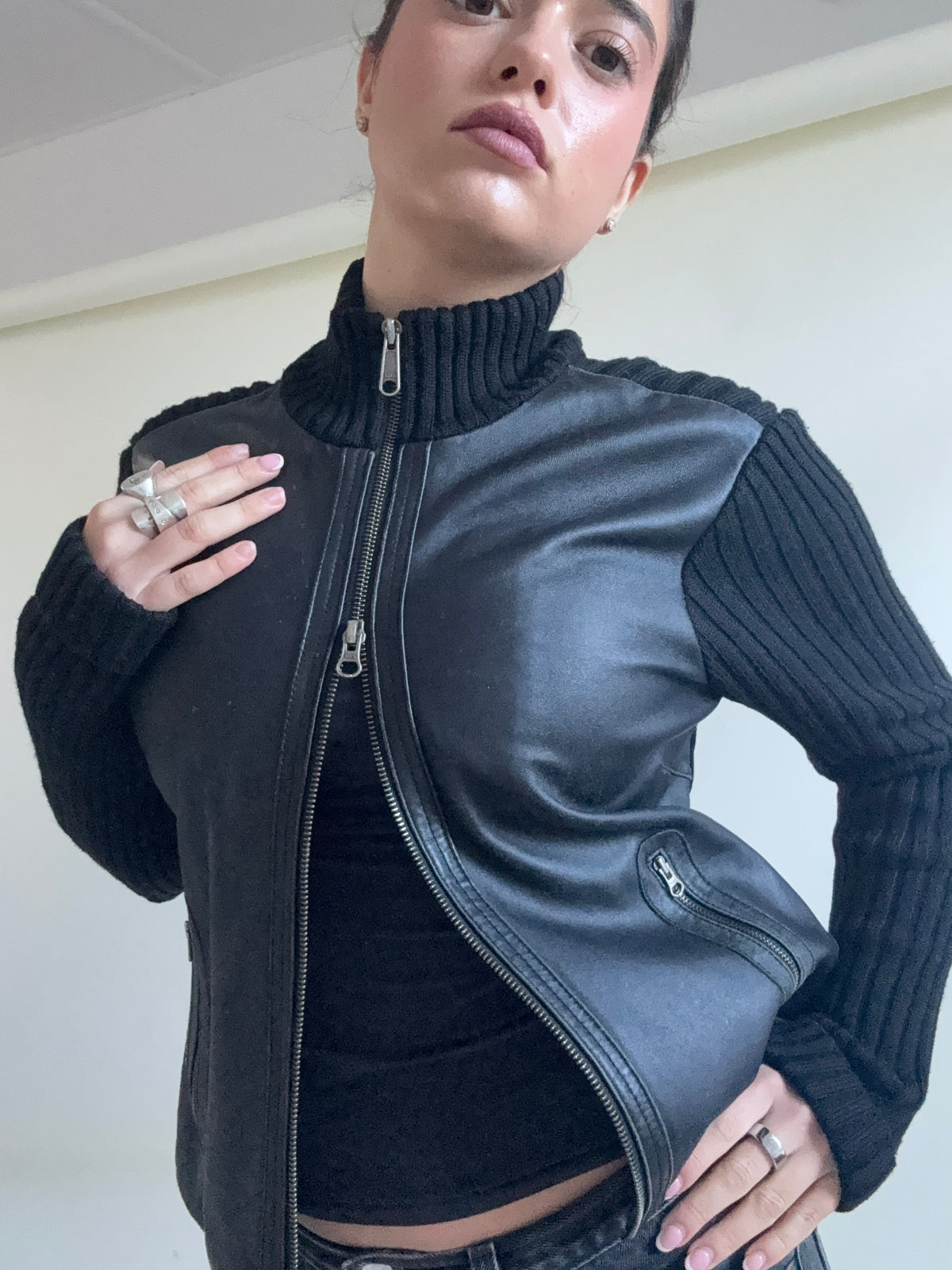 Knitted Leather Jacket (UK14)