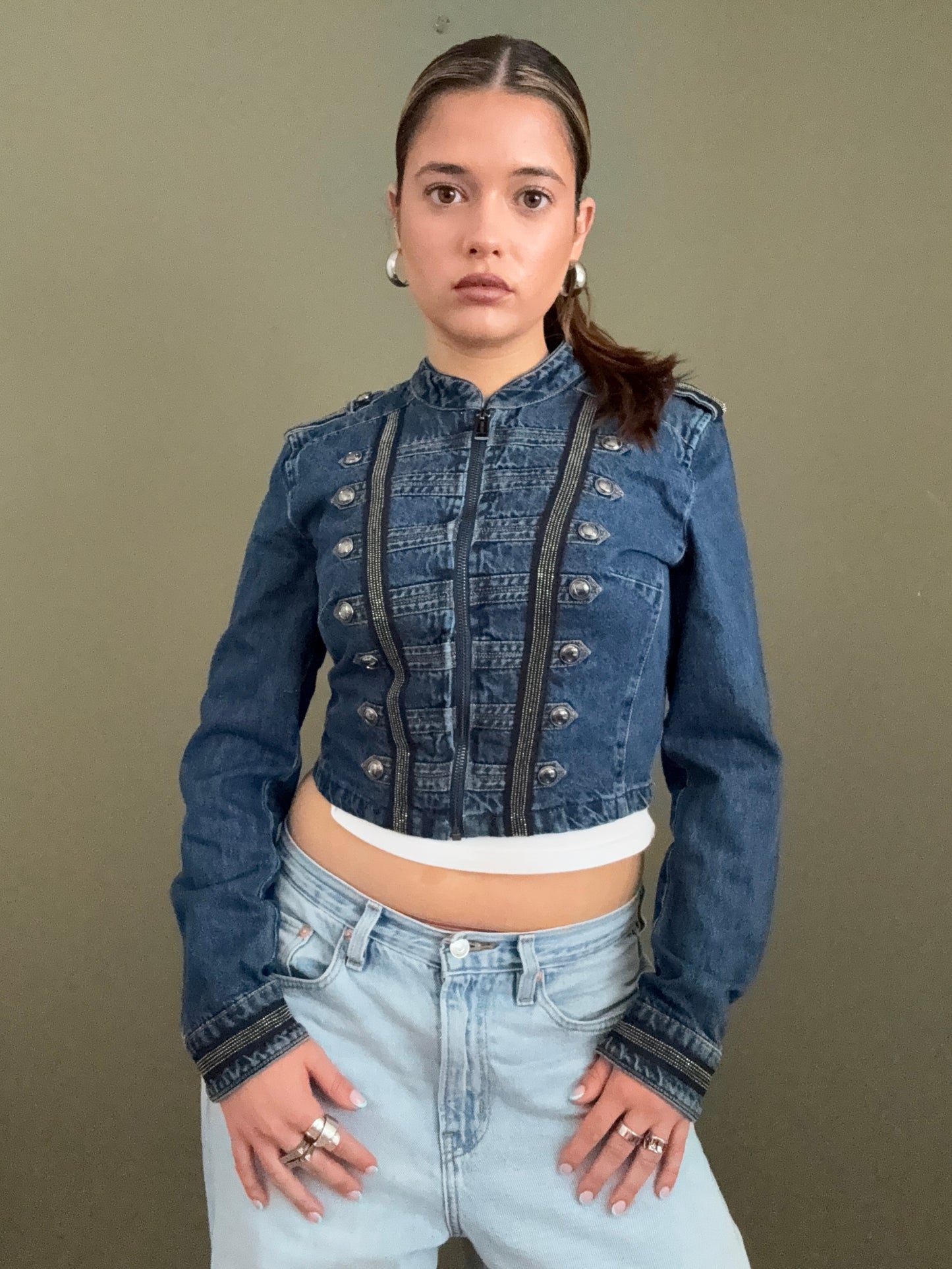 Guess Cropped Denim Military Jacket (S)