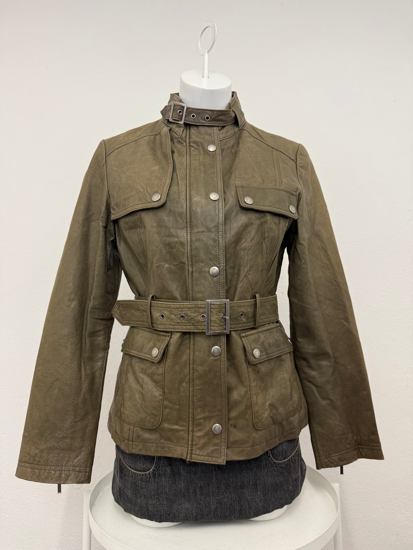 Khaki Leather Jacket (UK12)