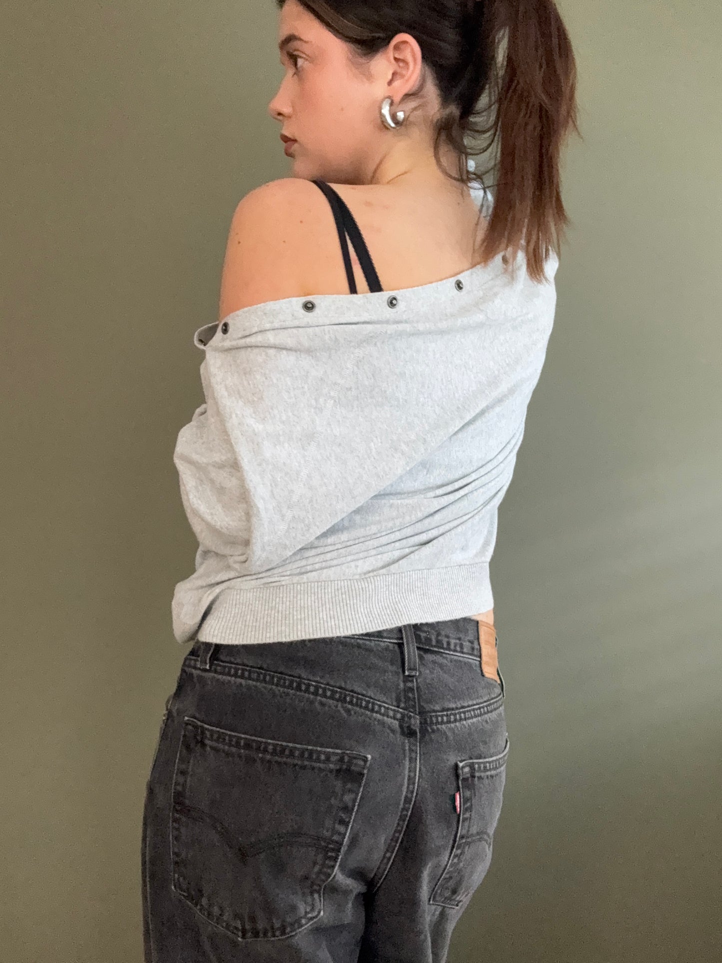 Allsaints Grey Popper Batwing Jumper (L)