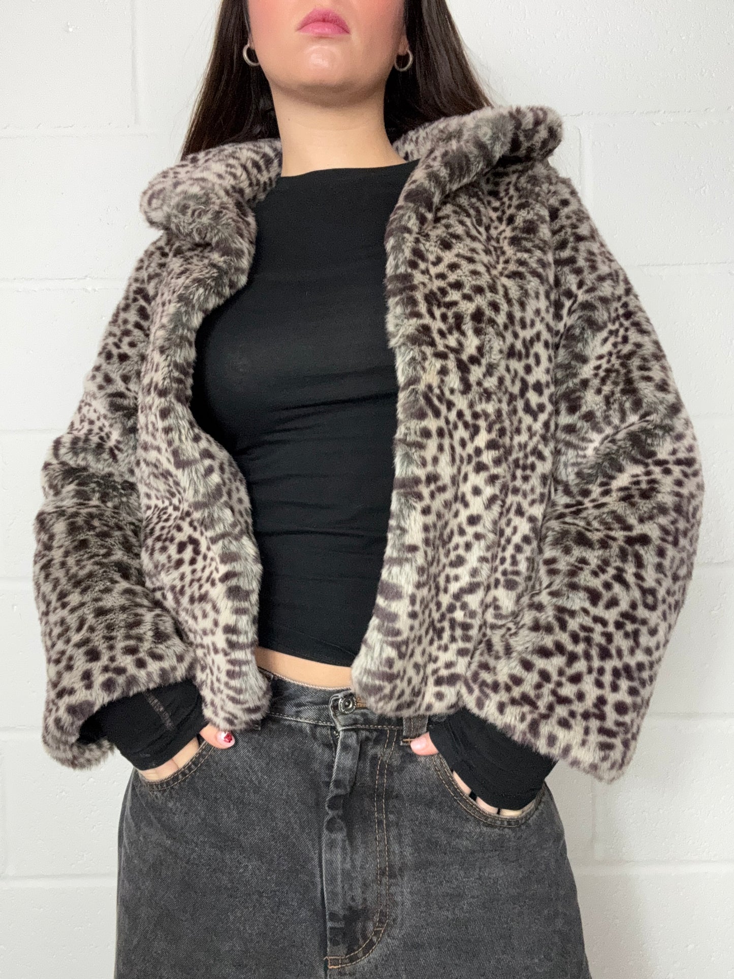 Y2K Leopard Faux Fur Jacket (XS)