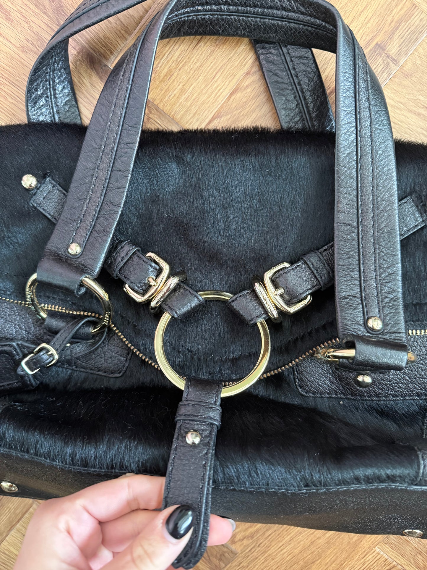 DKNY Pony Hair Studded Handbag