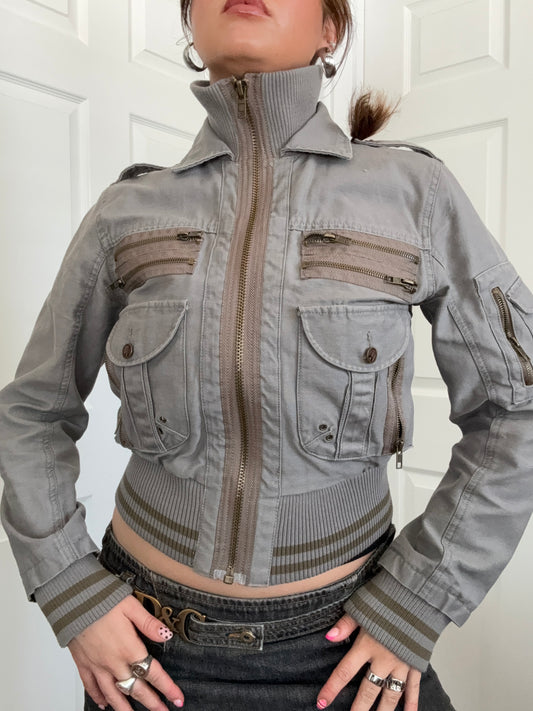 Y2K Cargo Bomber Jacket (UK10)
