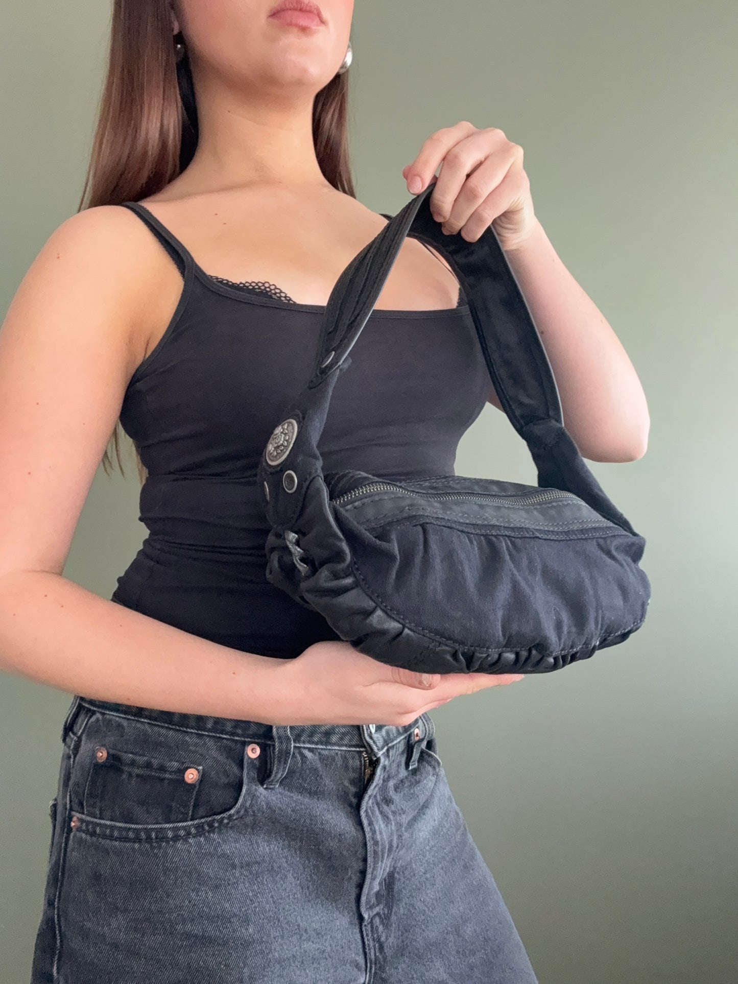 Diesel Leather Ruched Shoulder Bag