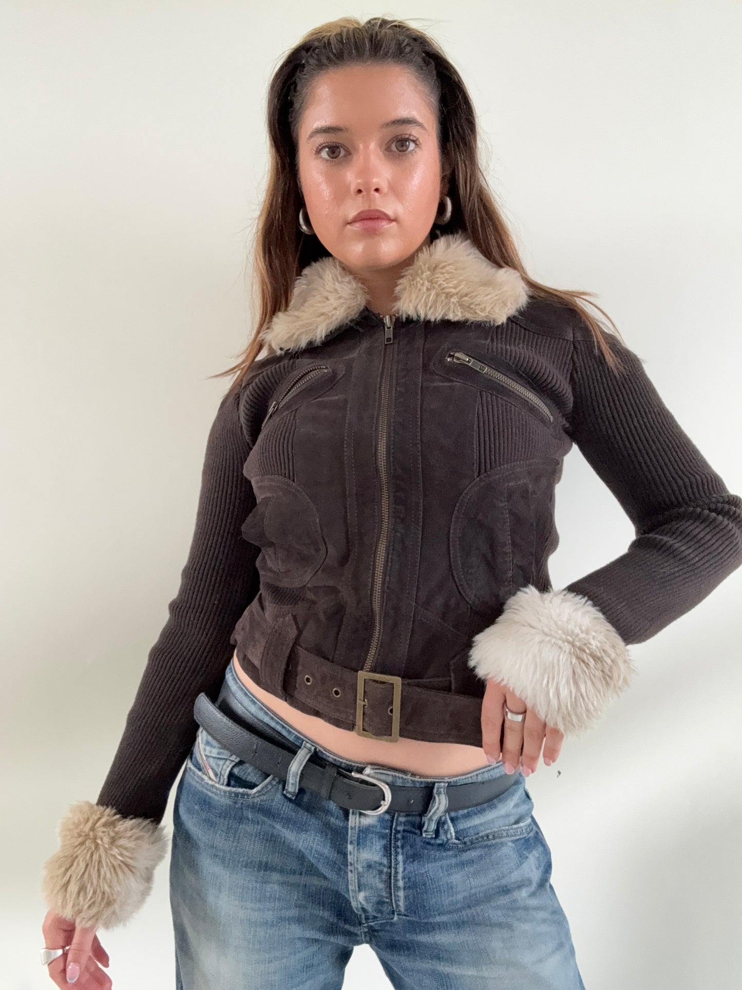 Jane Norman Suede, Faux Fur Buckle Jacket (UK6)