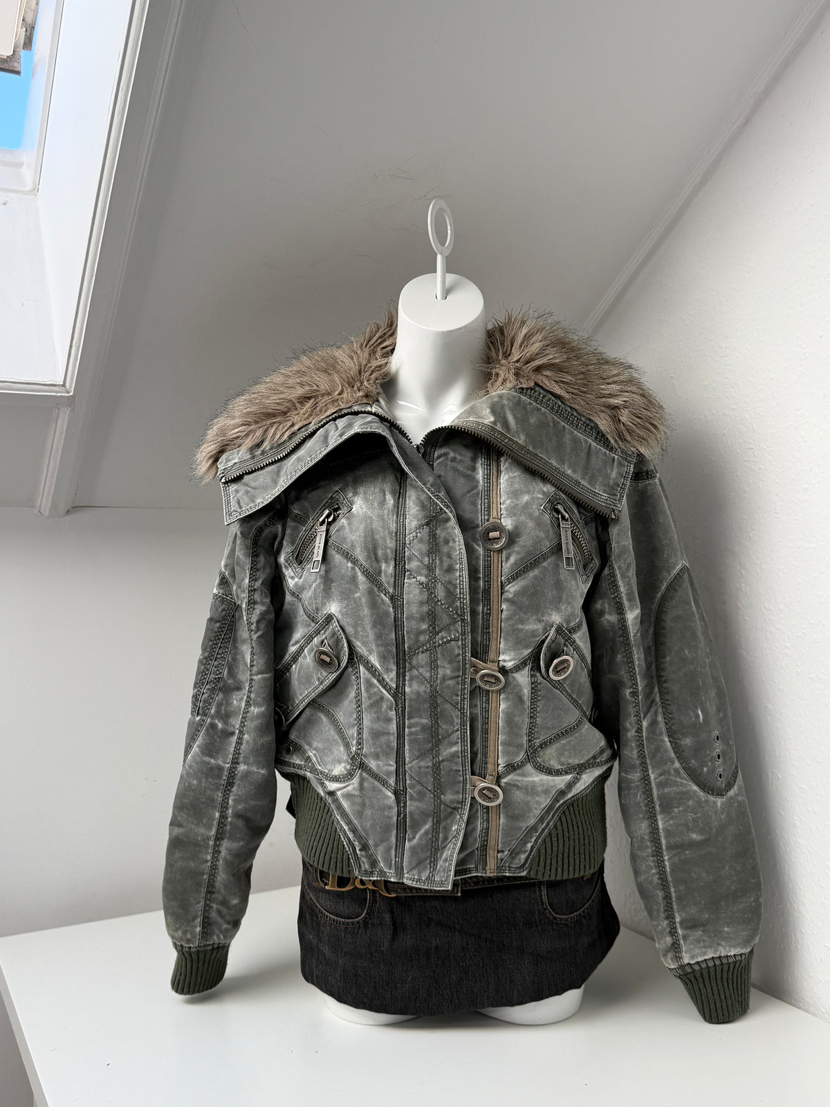 Khaki Y2K Bomber Jacket (UK14)