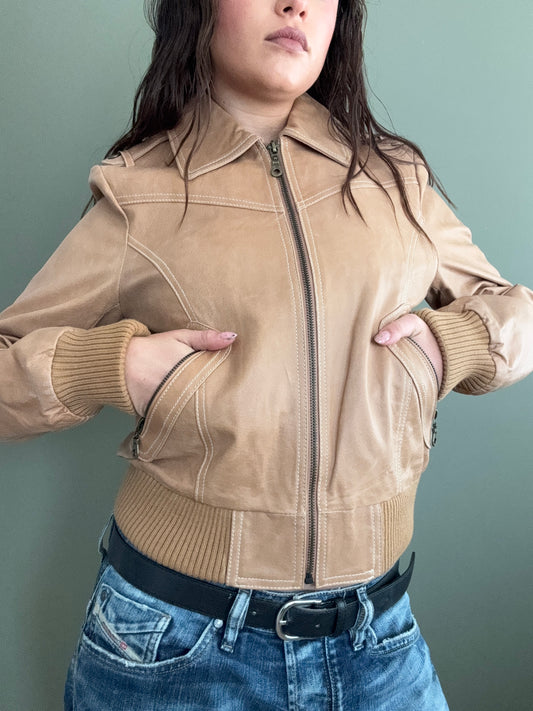 Tan Leather Bomber Jacket (UK10)