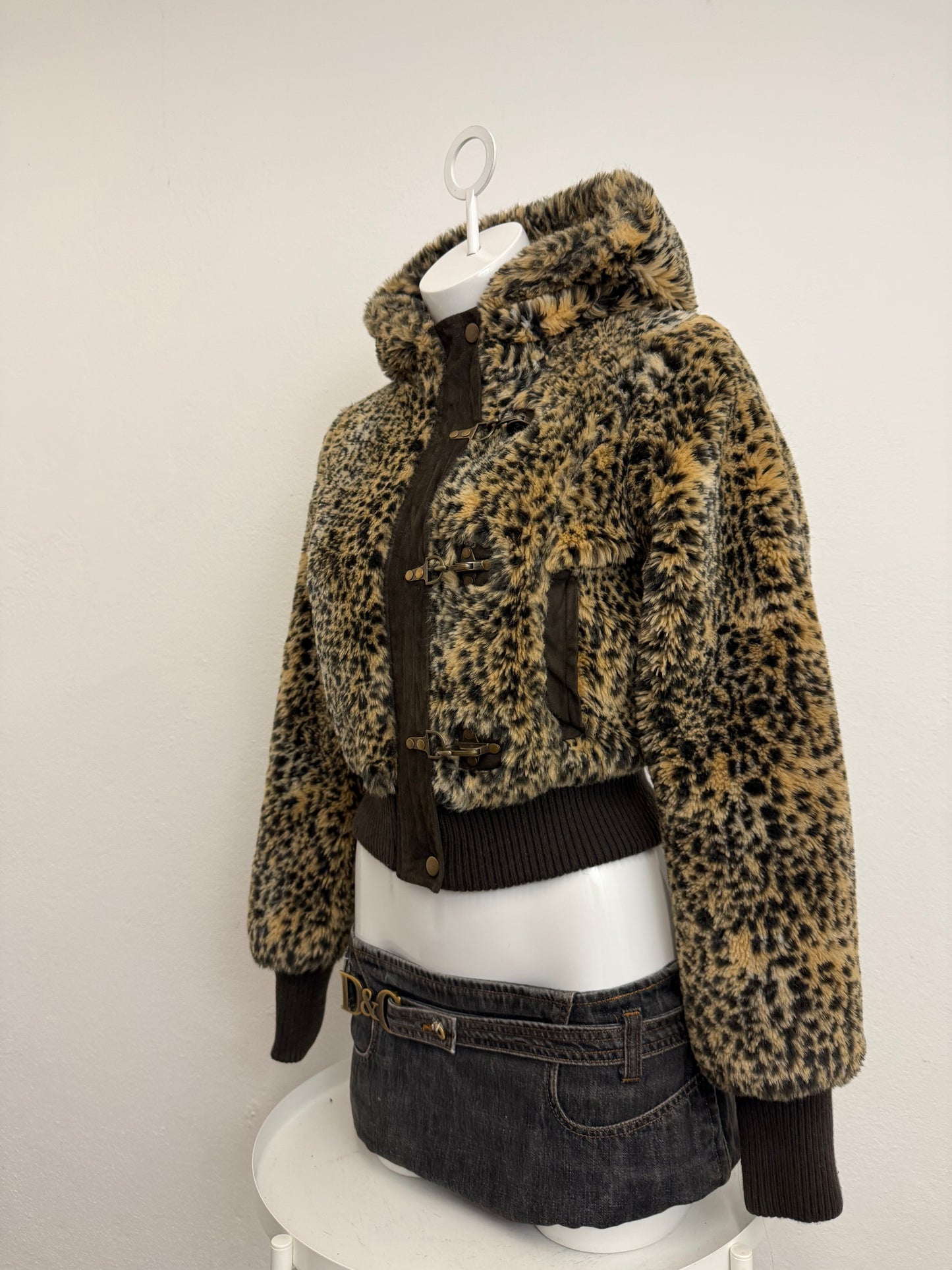 Leopard Faux Fur Bomber Jacket (S)