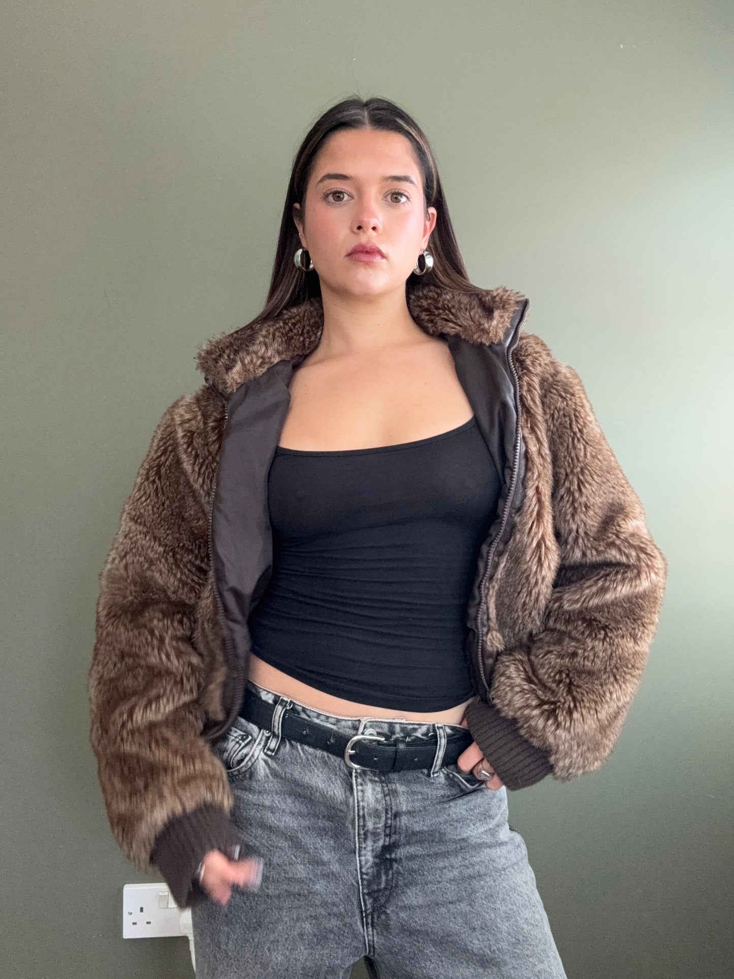 Faux Fur Bomber Jacket (M)