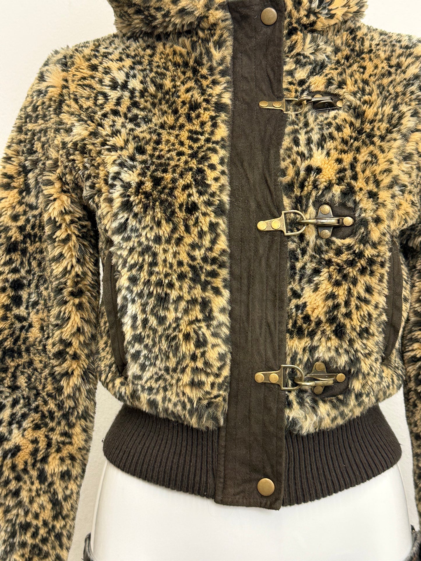 Leopard Faux Fur Bomber Jacket (S)