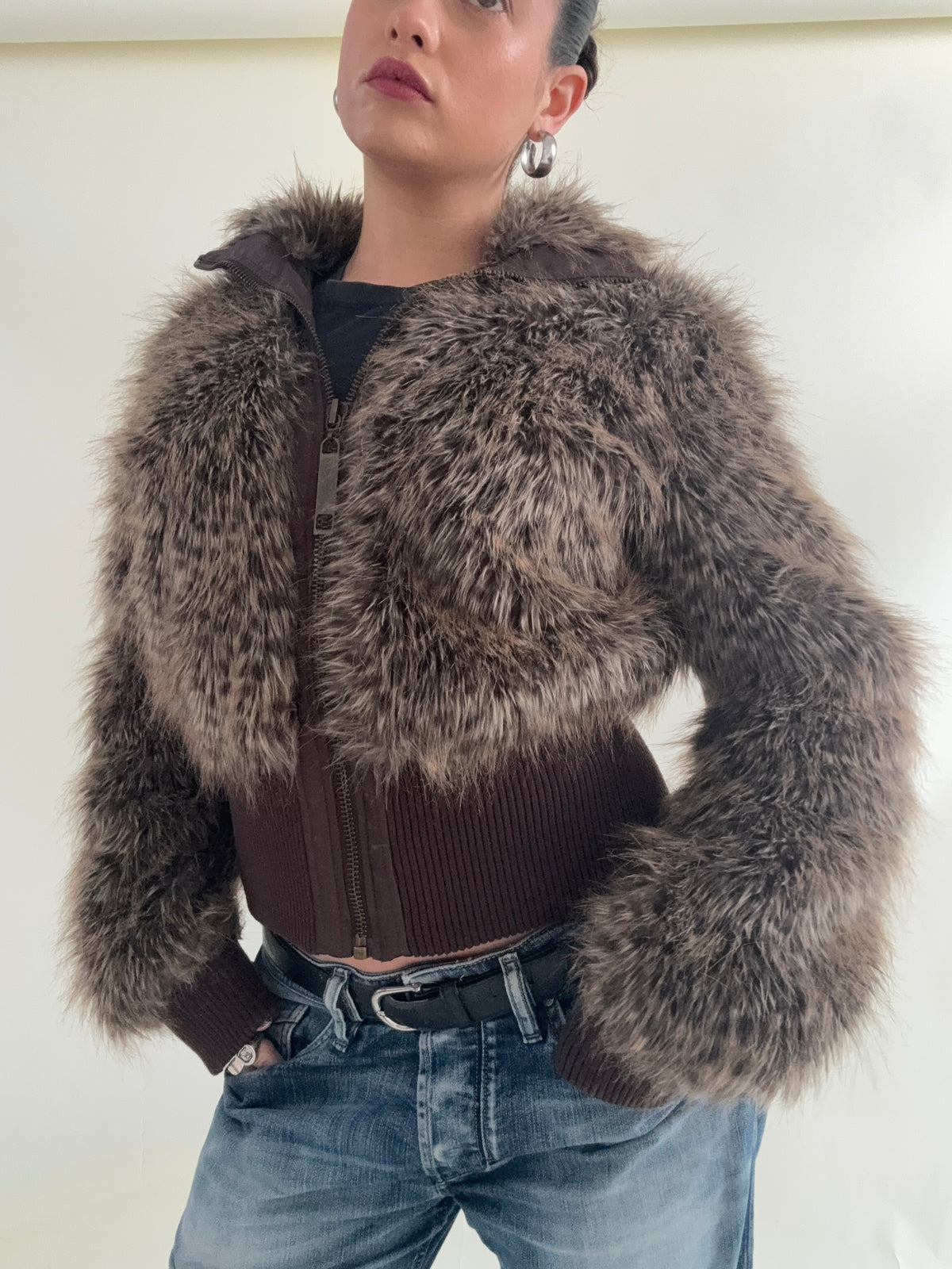 Faux Fur Leopard Bomber Jacket (UK12)