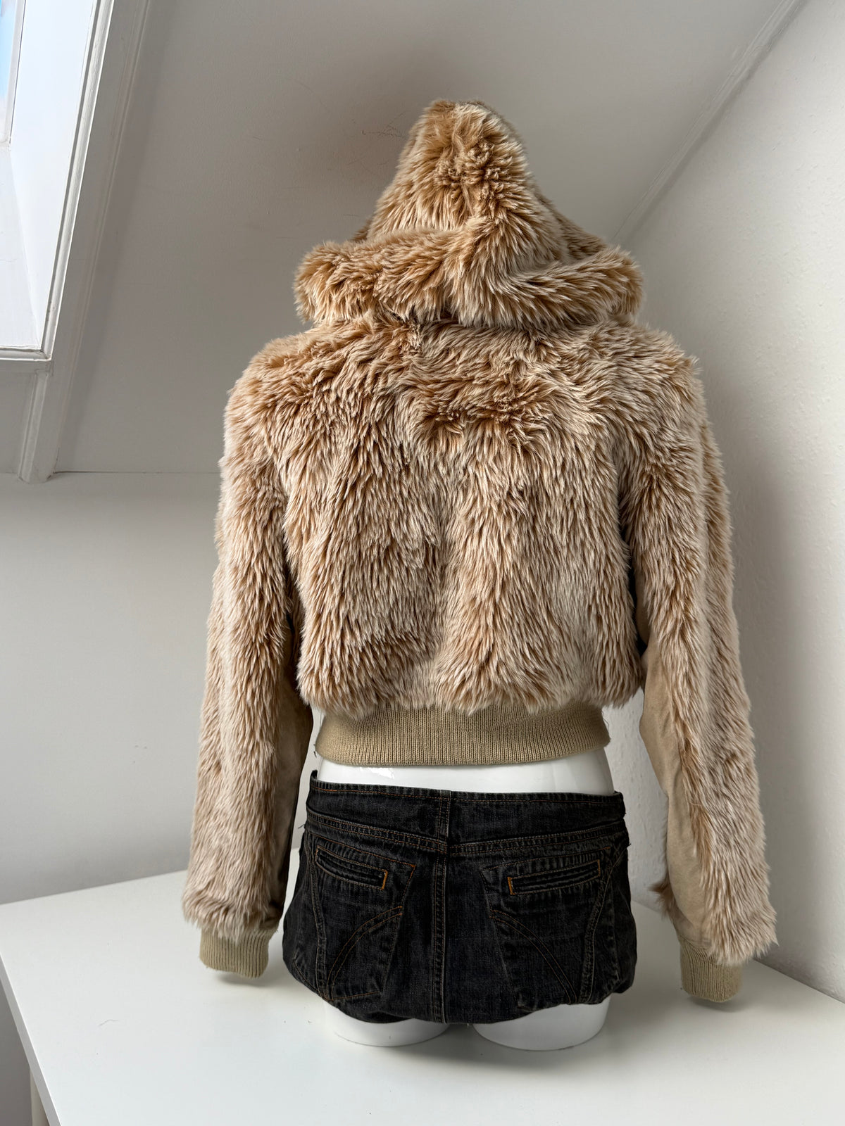 Faux Fur Hooded Bomber Jacket (UK12)