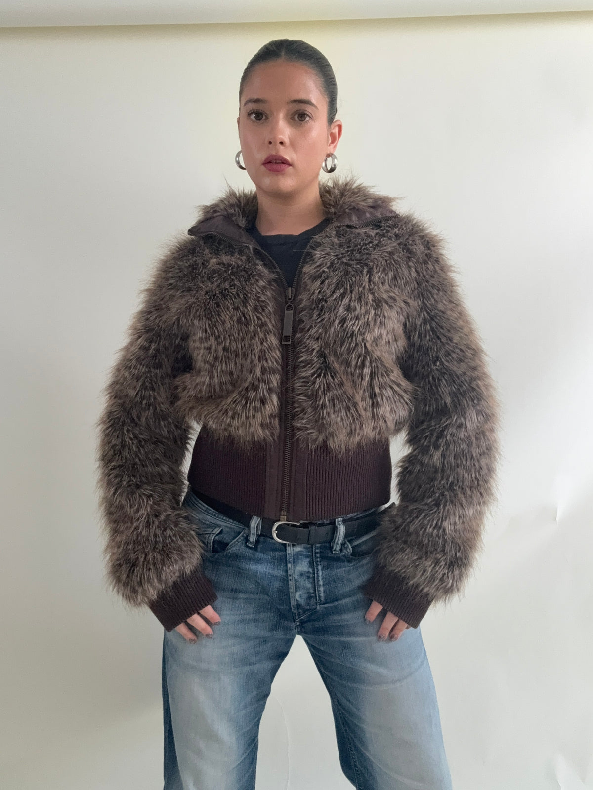 Faux Fur Leopard Bomber Jacket (UK12)