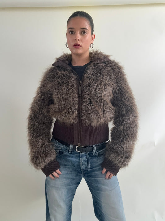 Faux Fur Leopard Bomber Jacket (UK12)