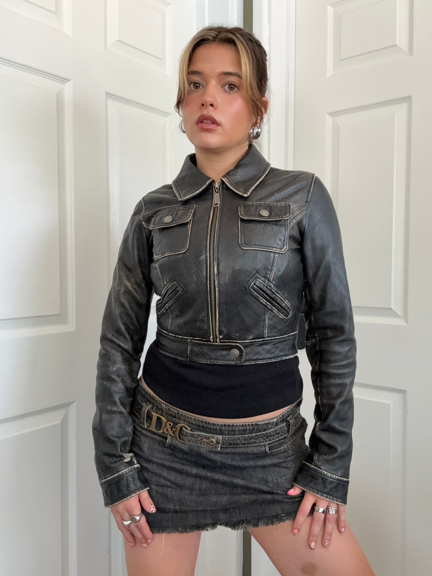 Cropped Leather Jacket (UK10)