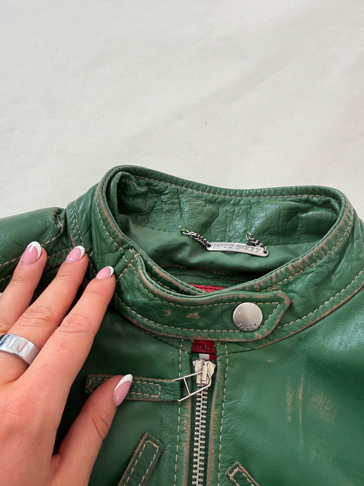 Miss Sixty Green Leather Biker Jacket (M)