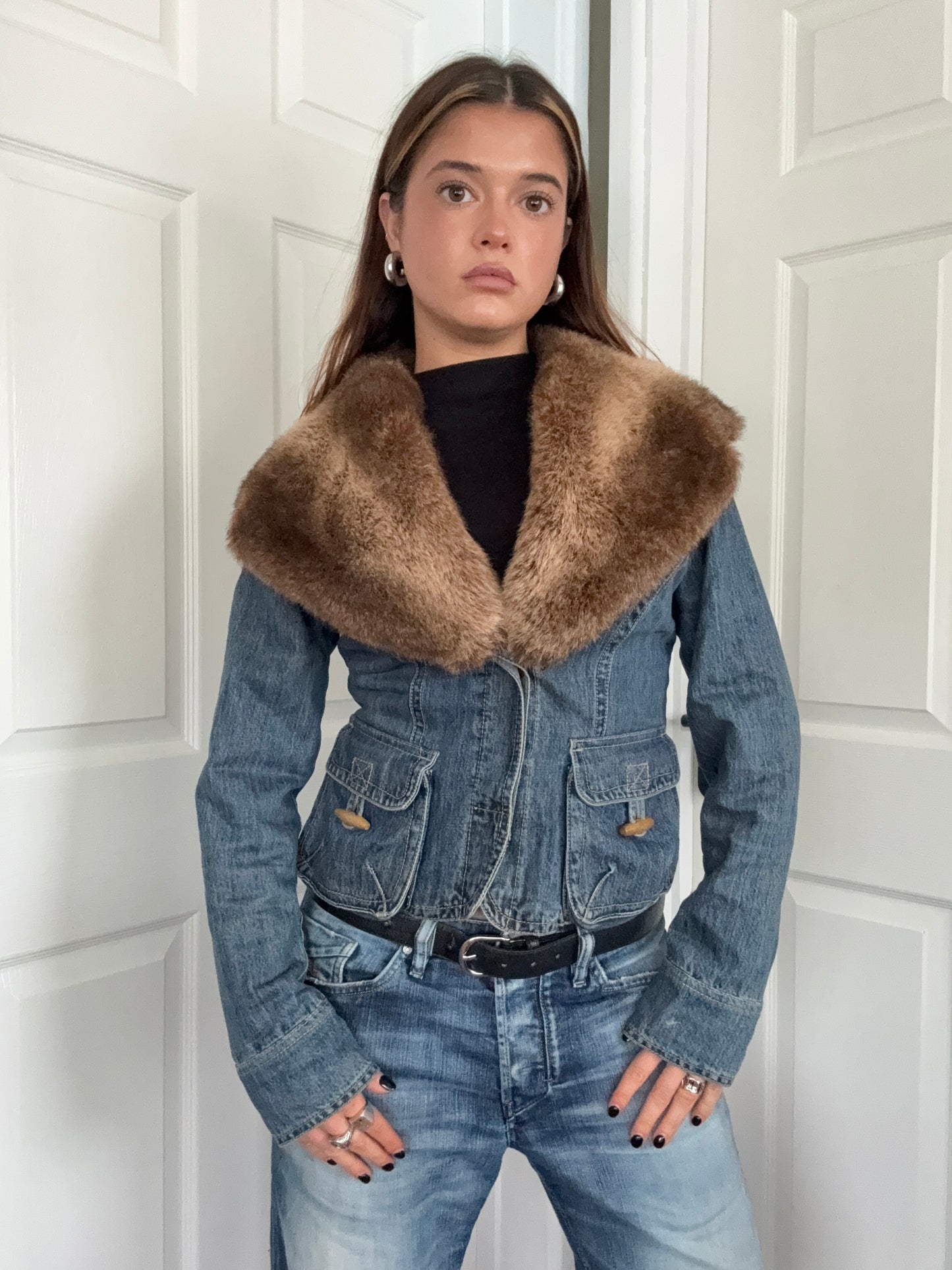 Morgan De Toi Denim Faux Fur Jacket (S)