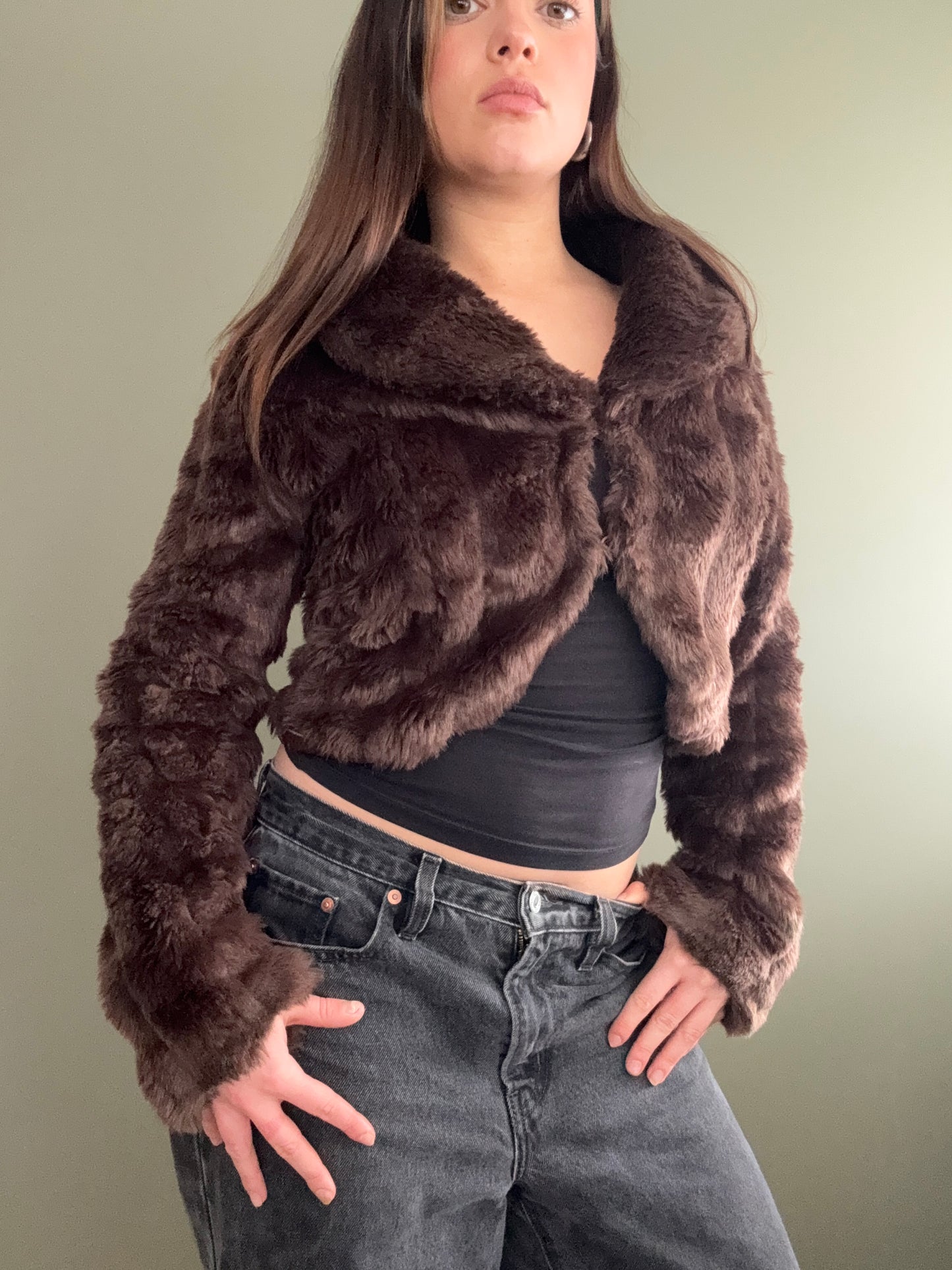 Brown Faux Fur Jacket (UK8)