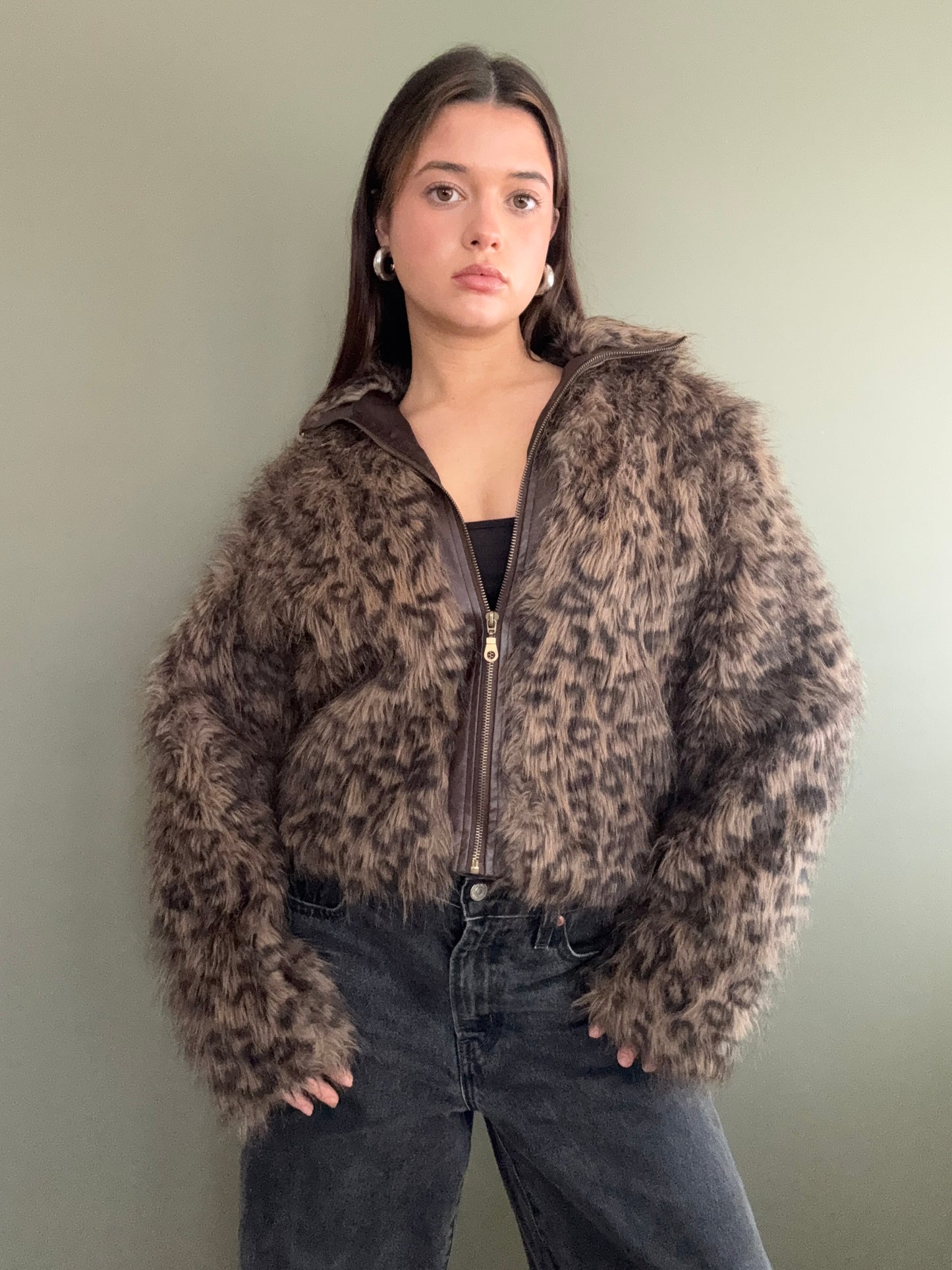 Leopard Faux Fur Jacket (M)