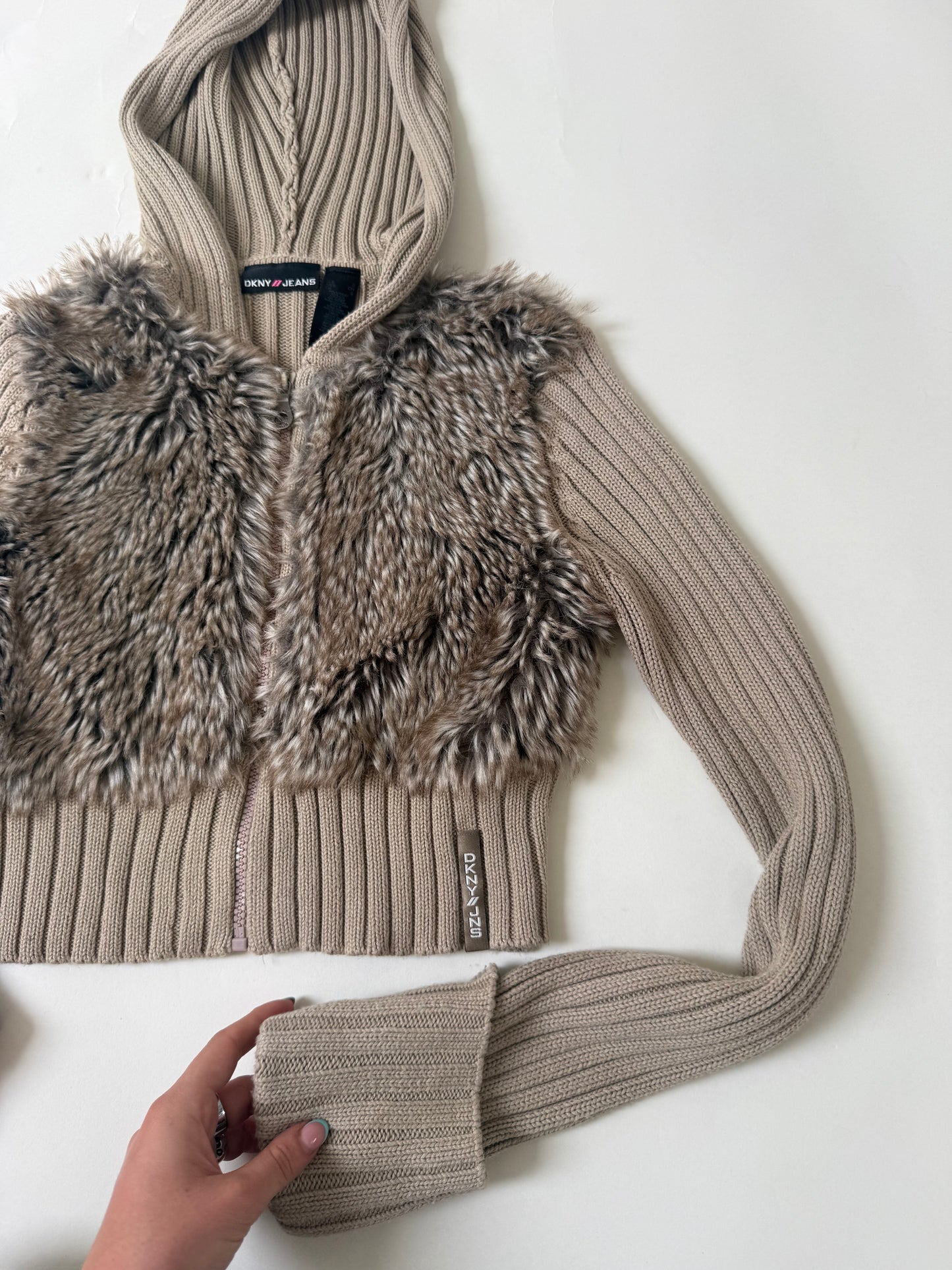 DKNY Faux Fur Cropped Jumper (S)