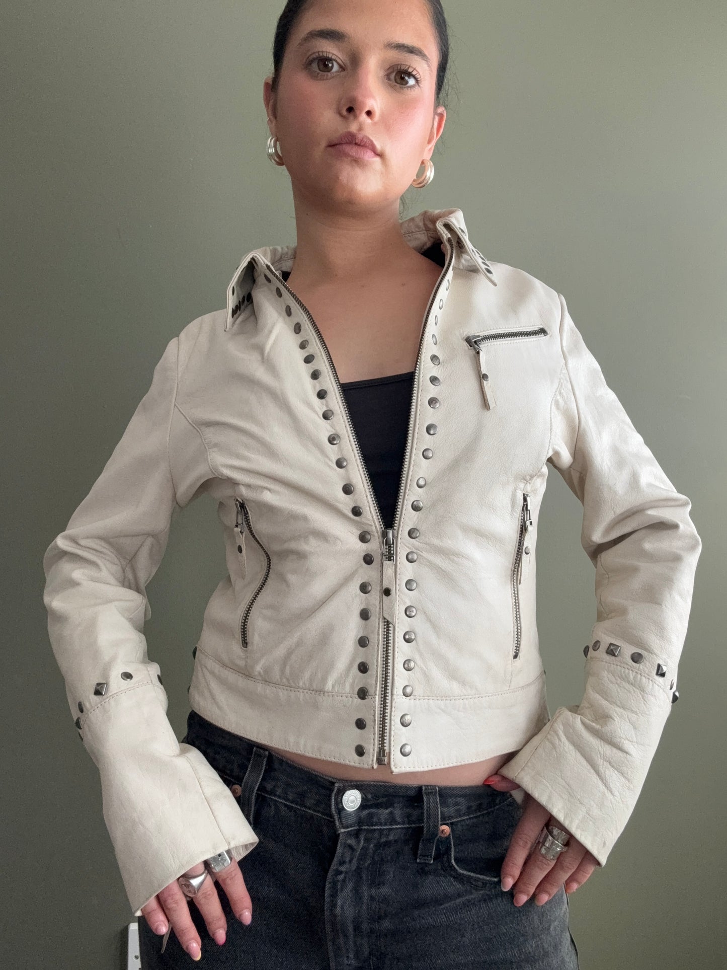 Cream Leather Jacket (S)