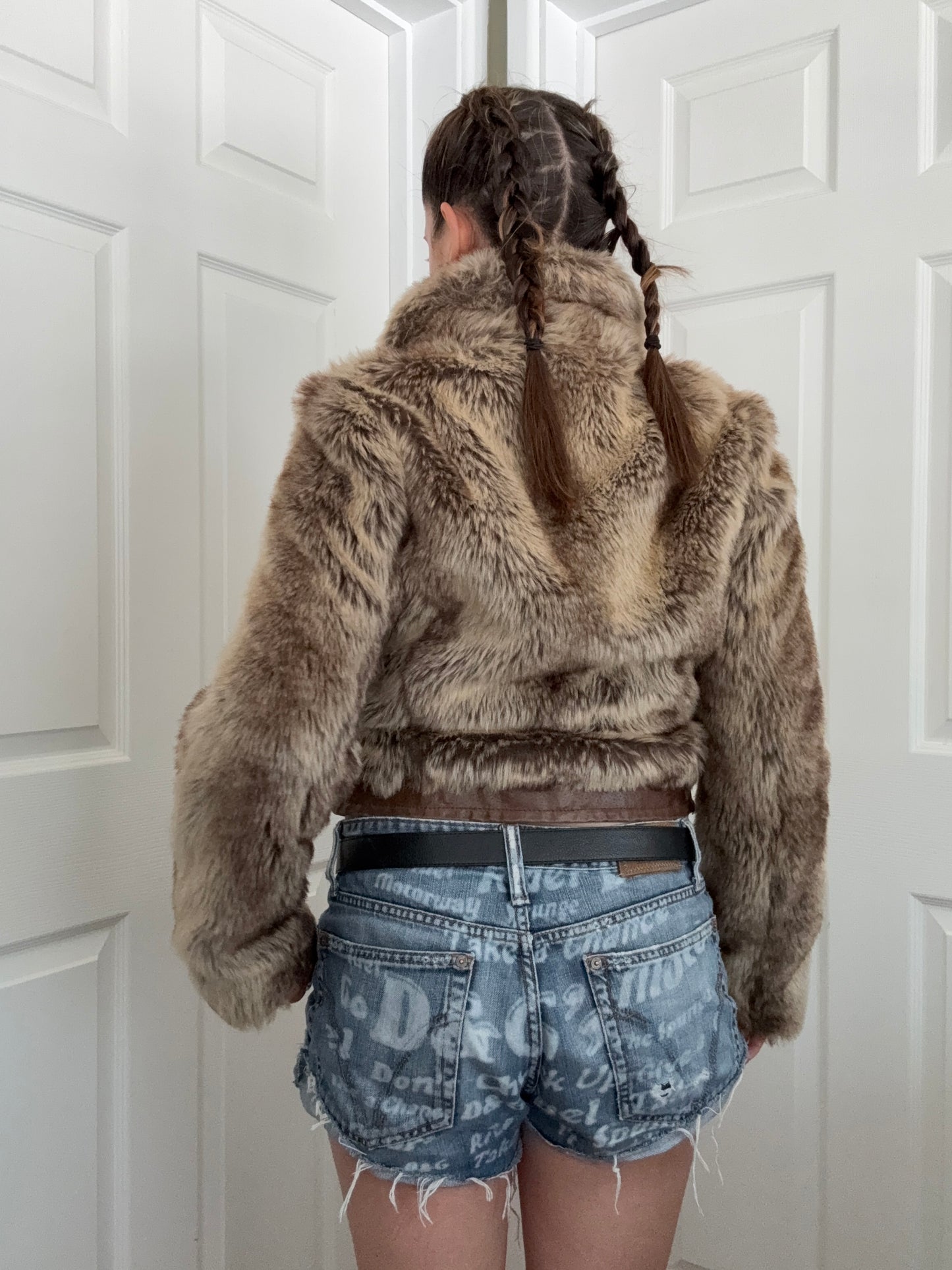 Faux Fur Buckle Bomber Jacket (UK12)