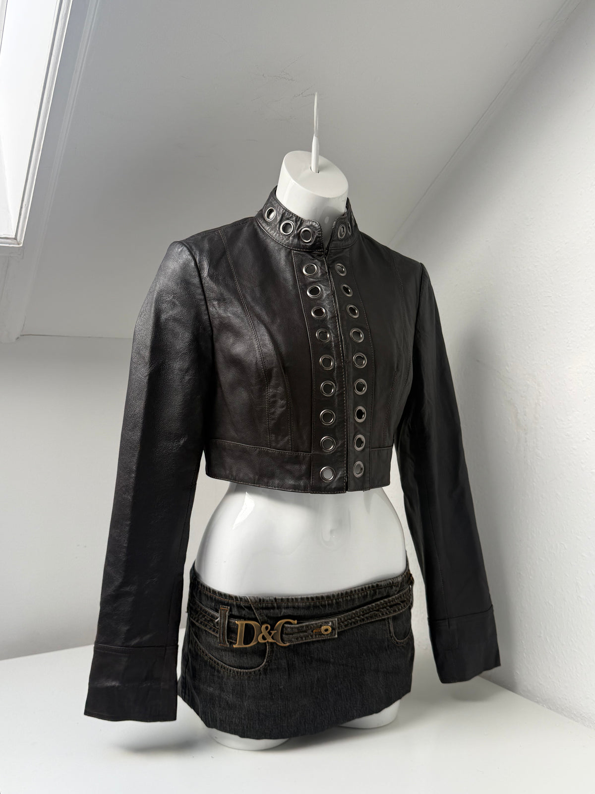 Vintage Leather Cropped Jacket (UK14)