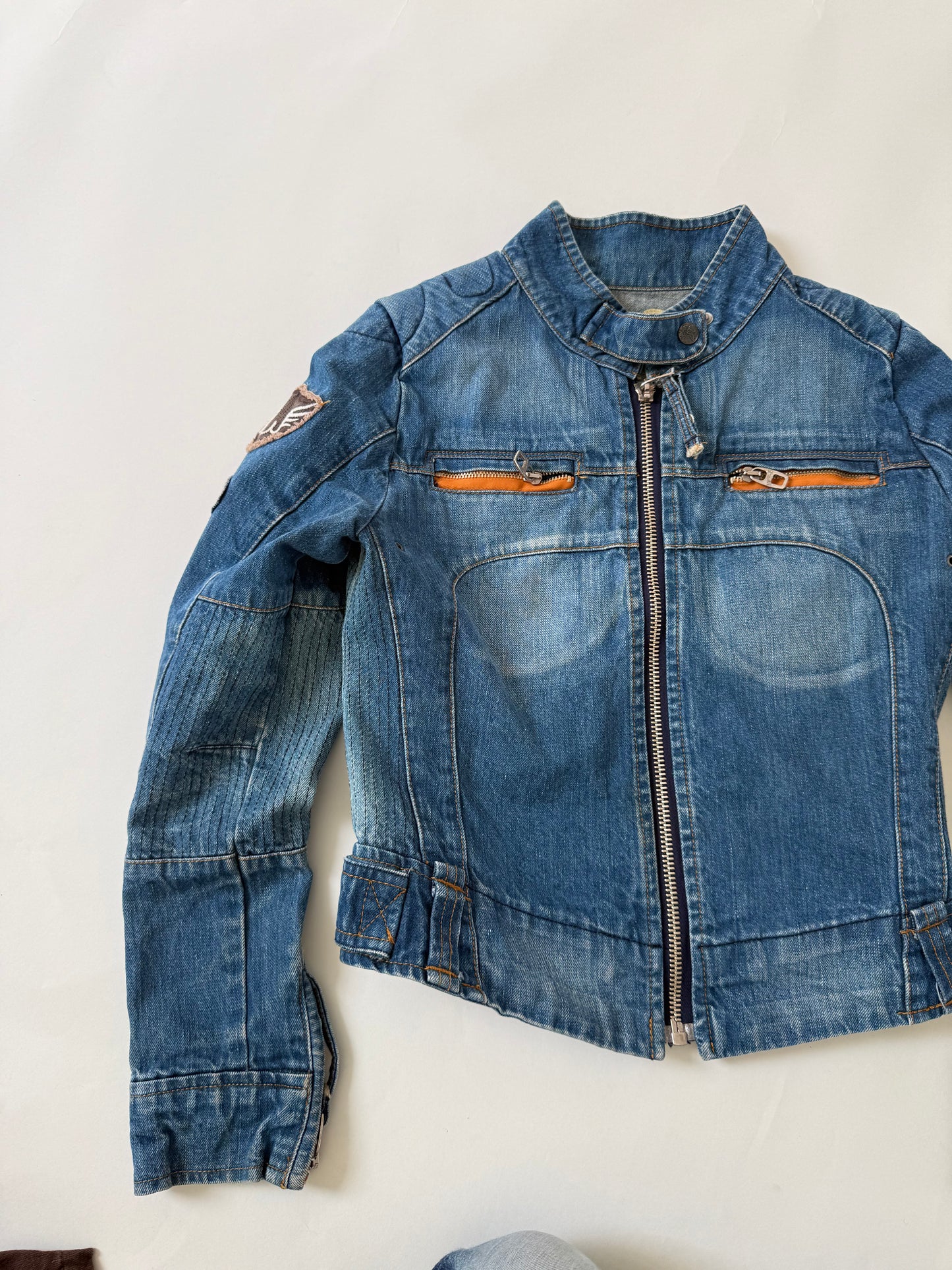 Y2K Denim Biker Jacket (XS)