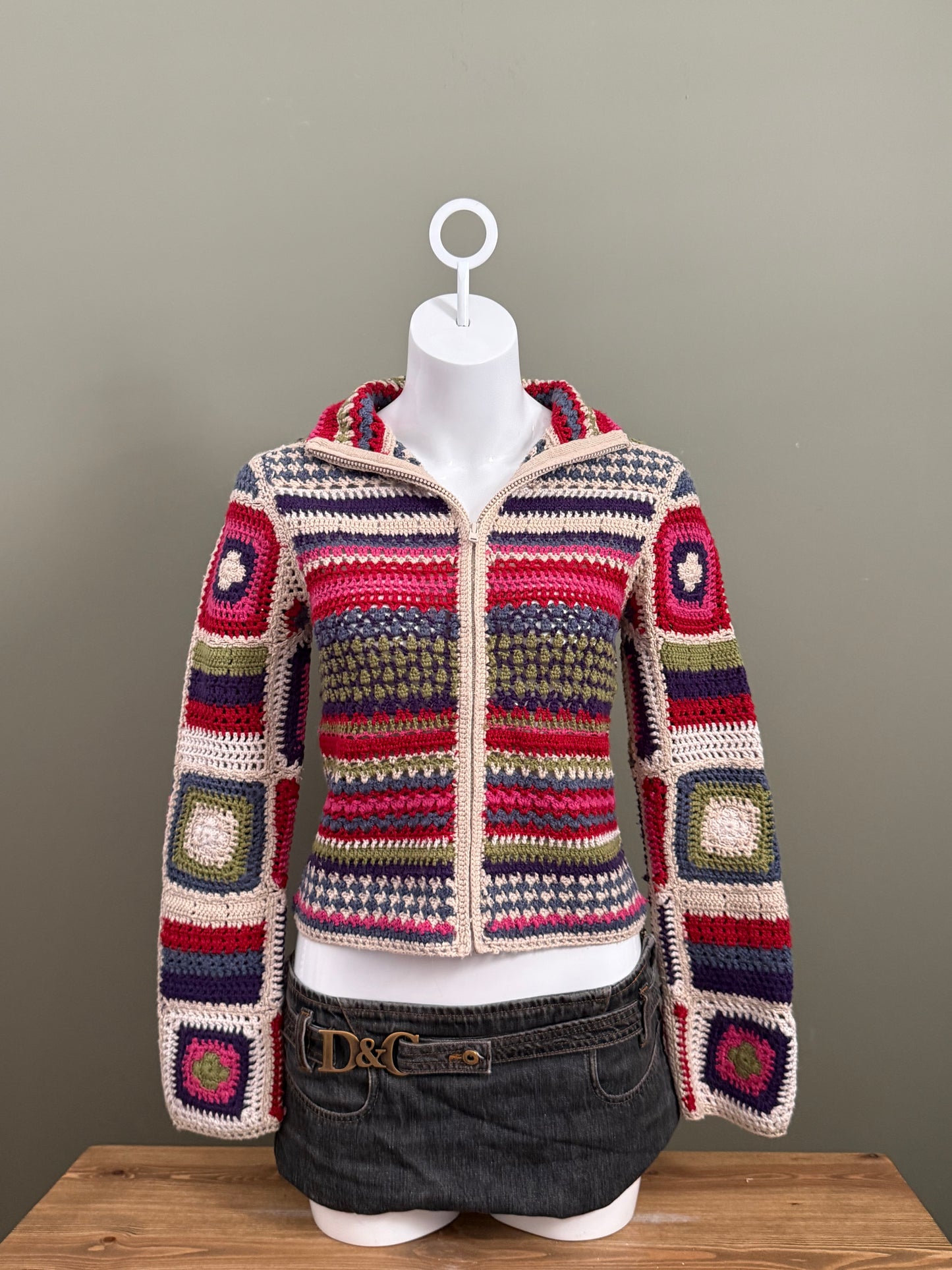 Vintage Crochet Zip Jumper (UK10)