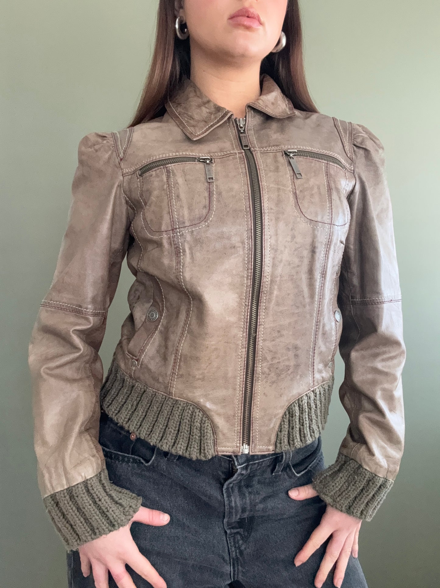 Vintage Leather Bomber Jacket (UK14)