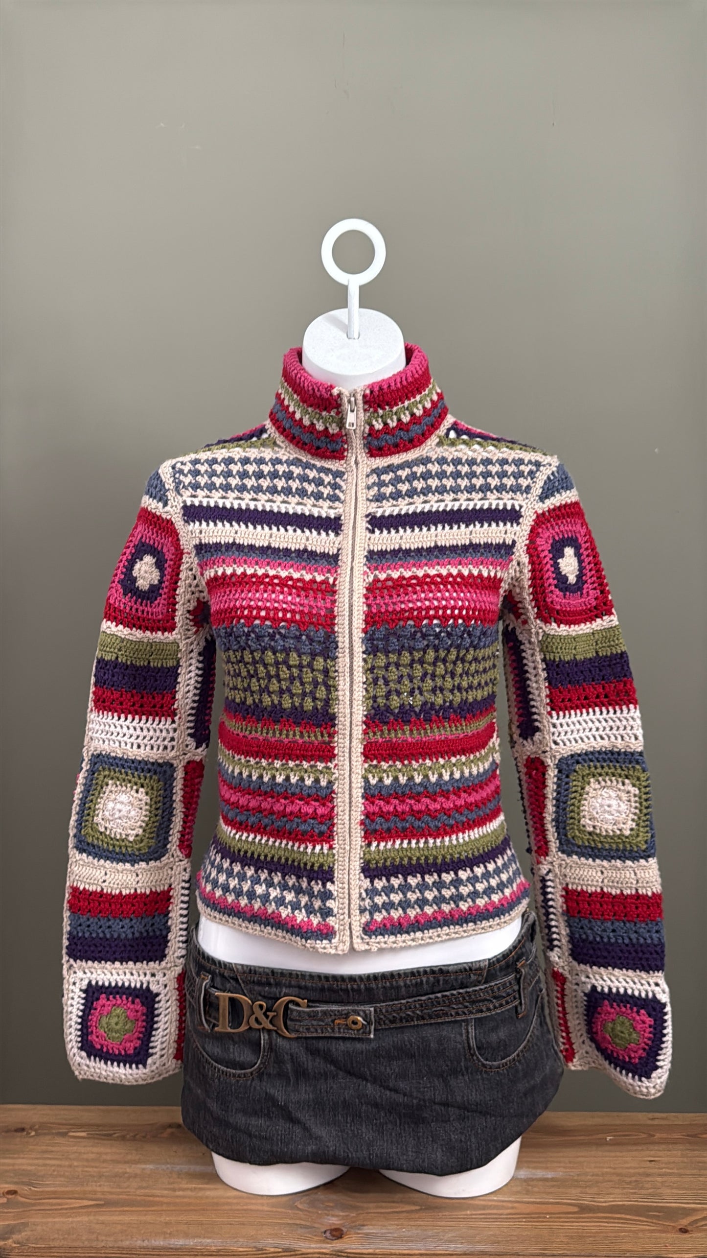Vintage Crochet Zip Jumper (UK10)
