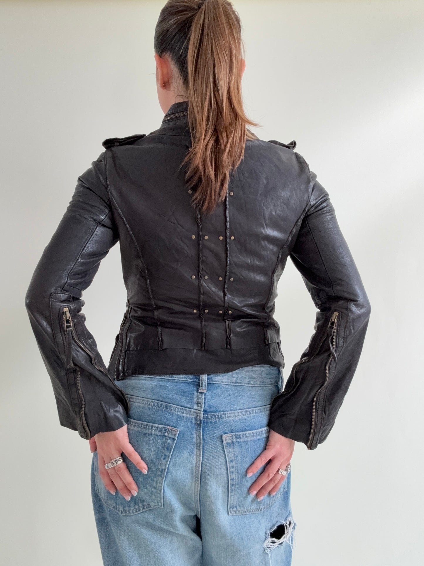 Allsaints Leather Studded Buckle Jacket (UK10)