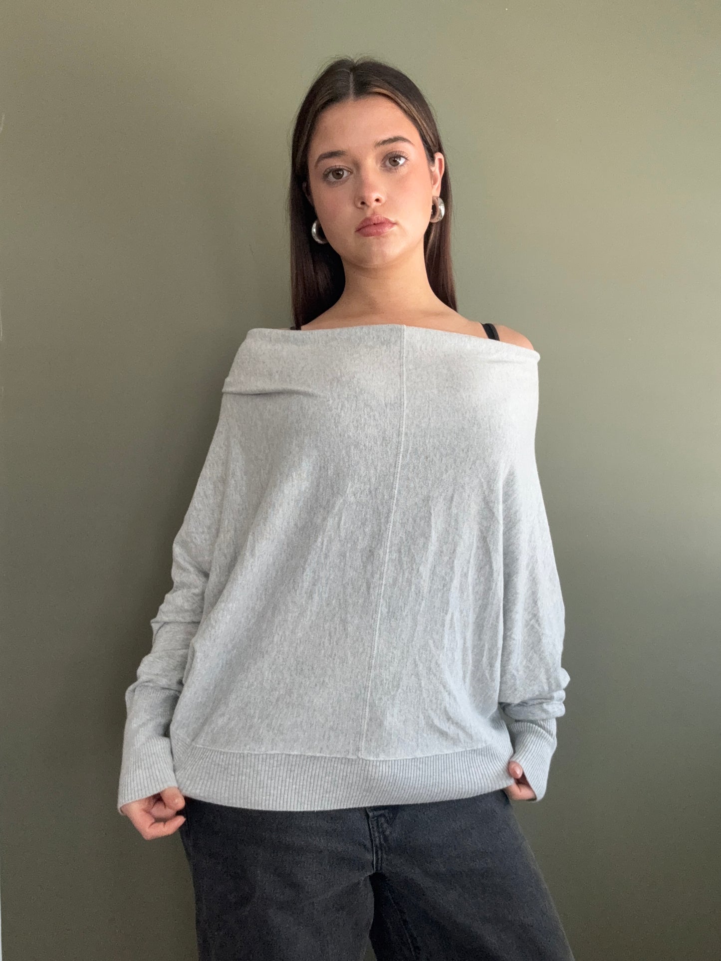 Allsaints Grey Batwing Button Up Jumper (UK10)