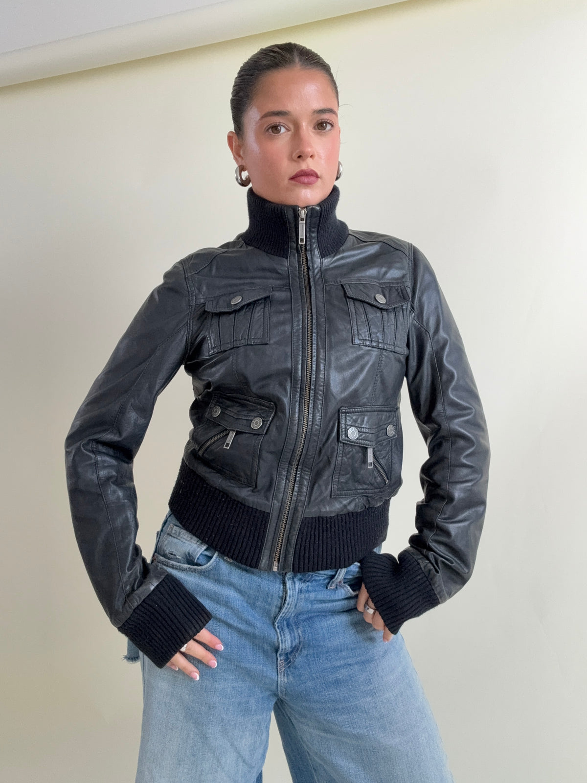 Vintage Leather Cargo Jacket (UK12)