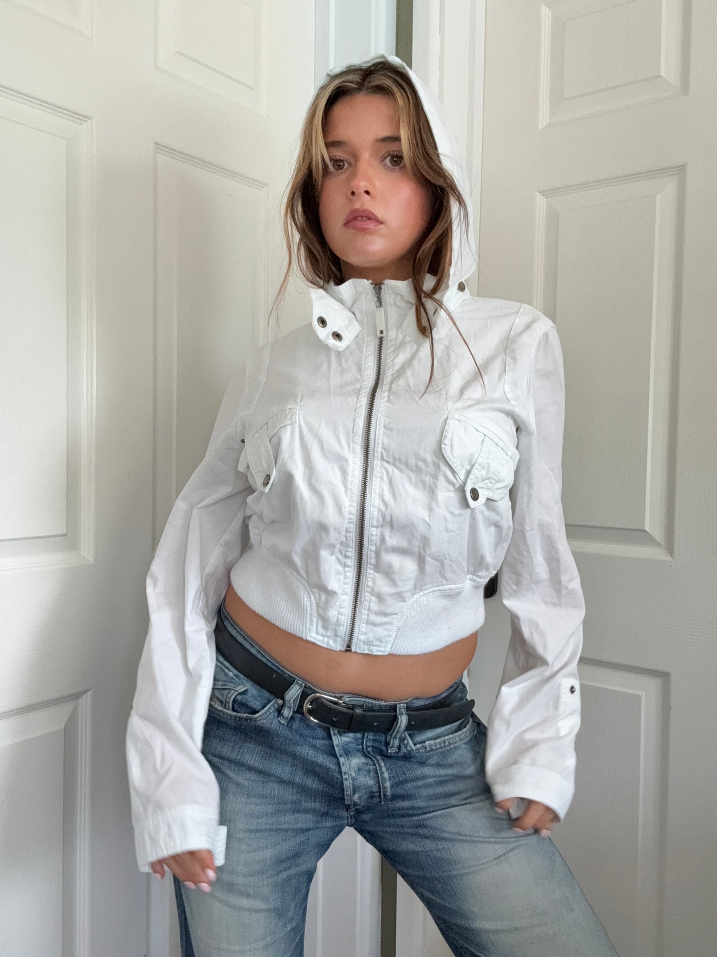 White Cotton Bomber Jacket (UK14)