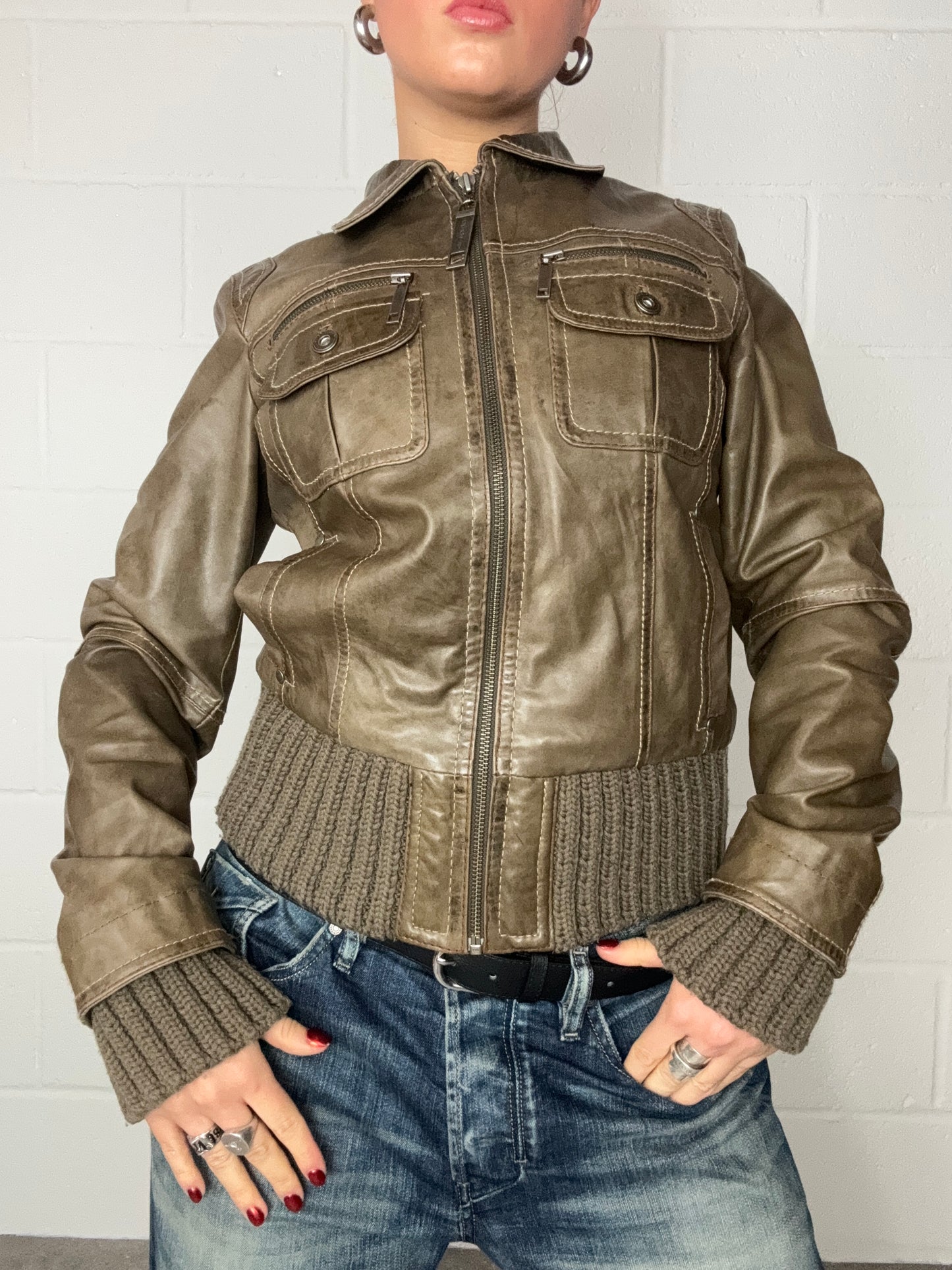 Brown Leather Bomber Jacket