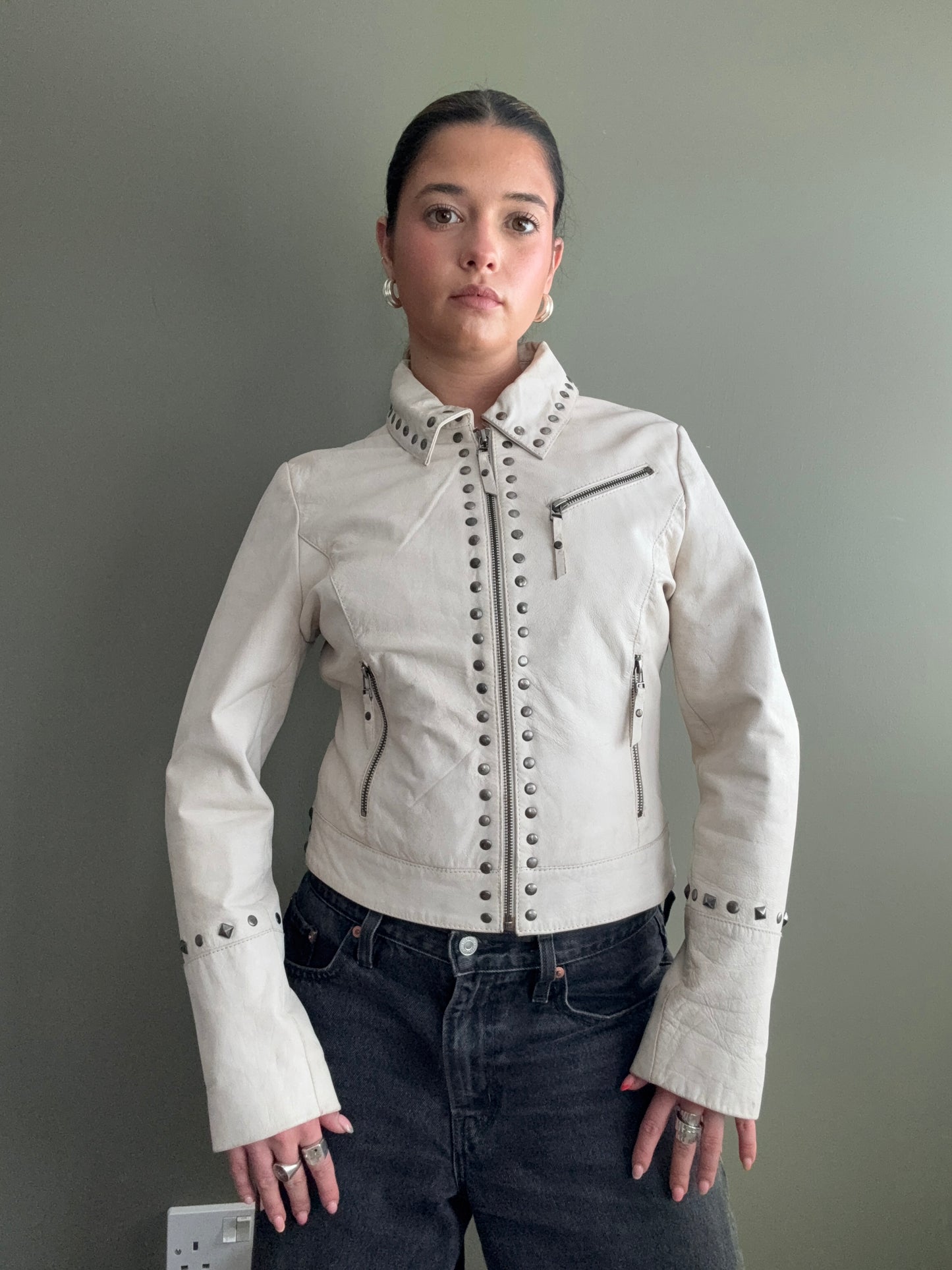 Cream Leather Jacket (S)