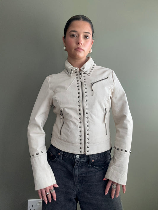 Cream Leather Jacket (S)