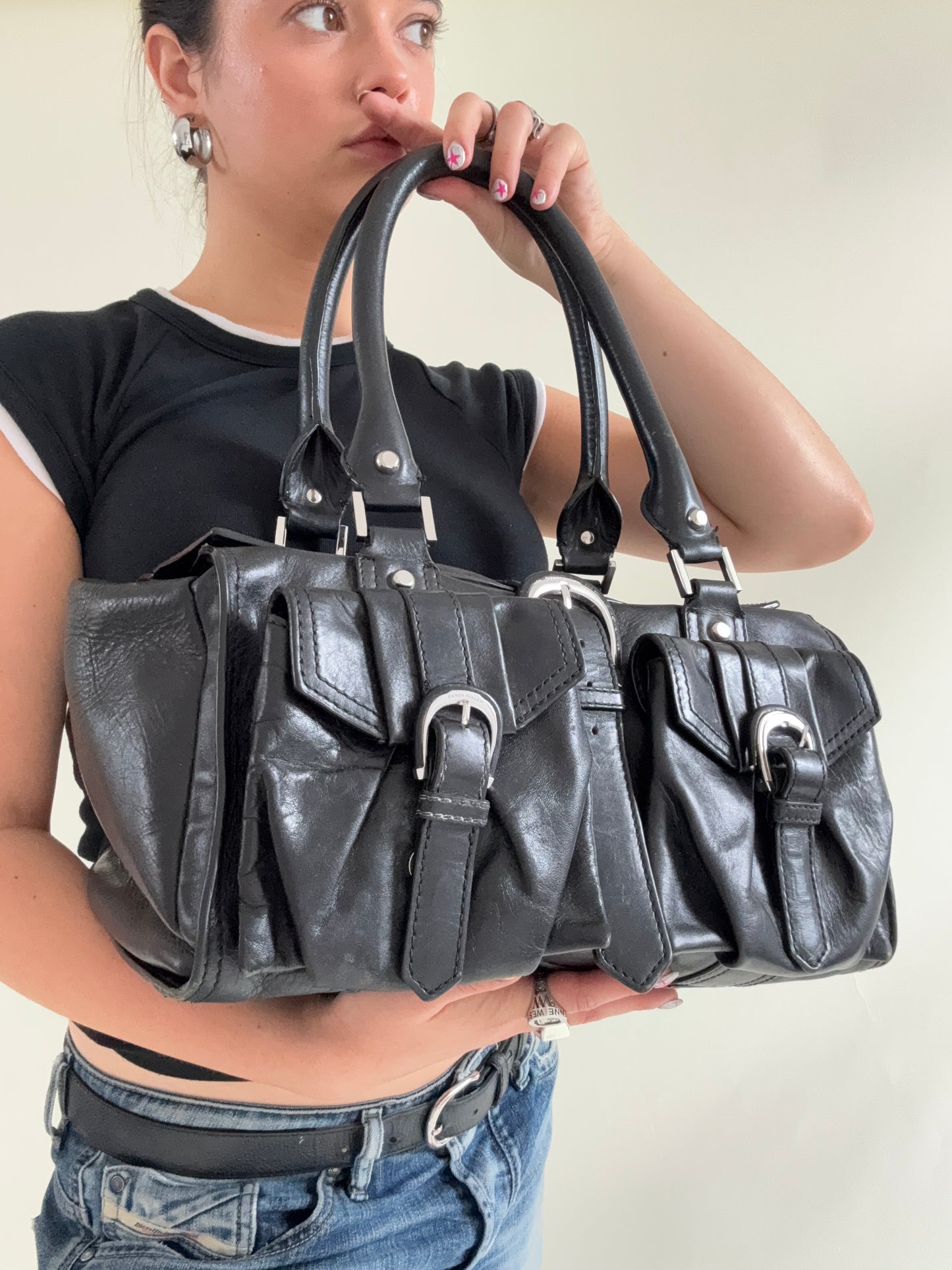 Karen Millen Leather Cargo Handbag