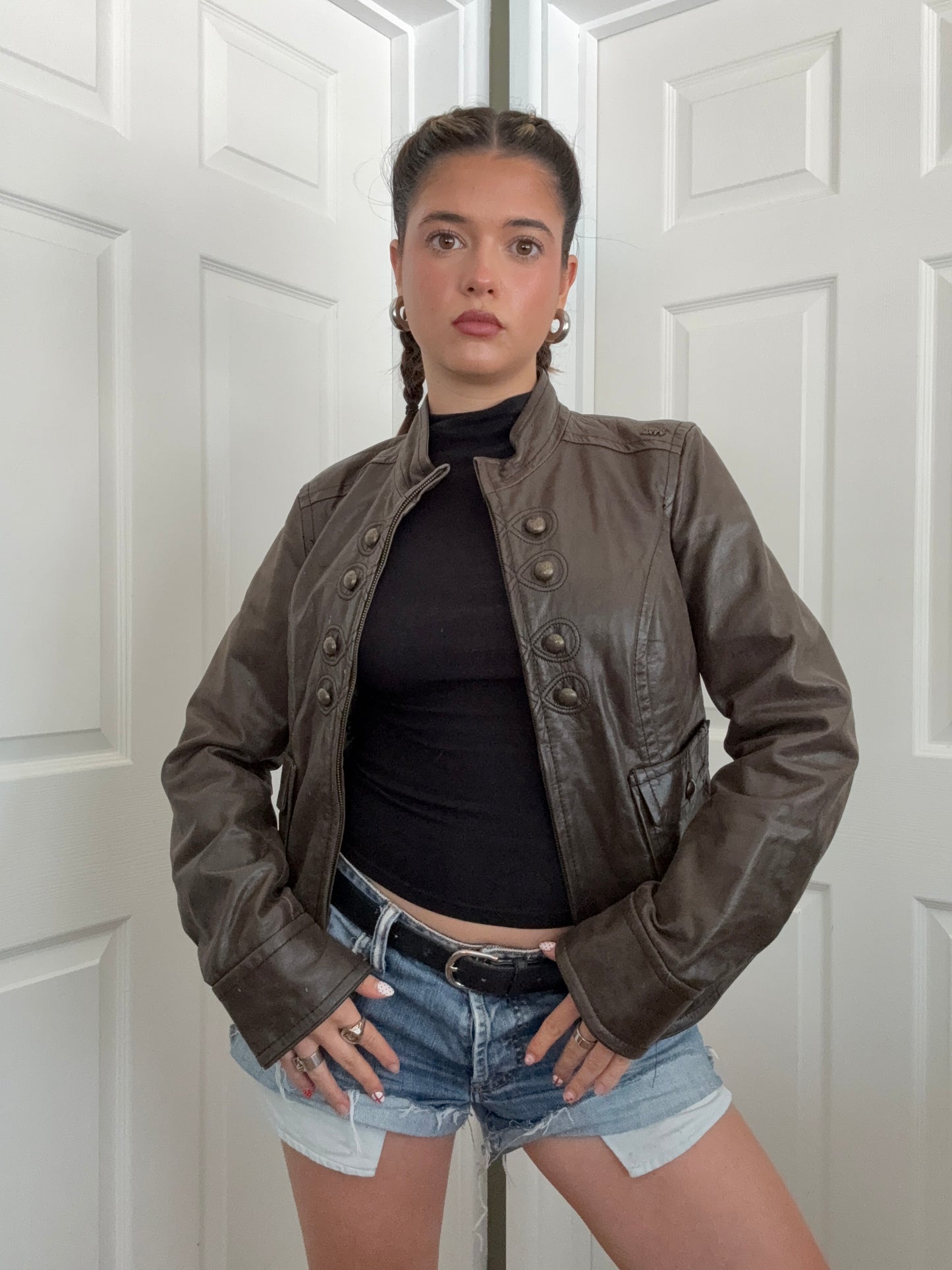 Miss Sixty Leather Military Jacket (M)