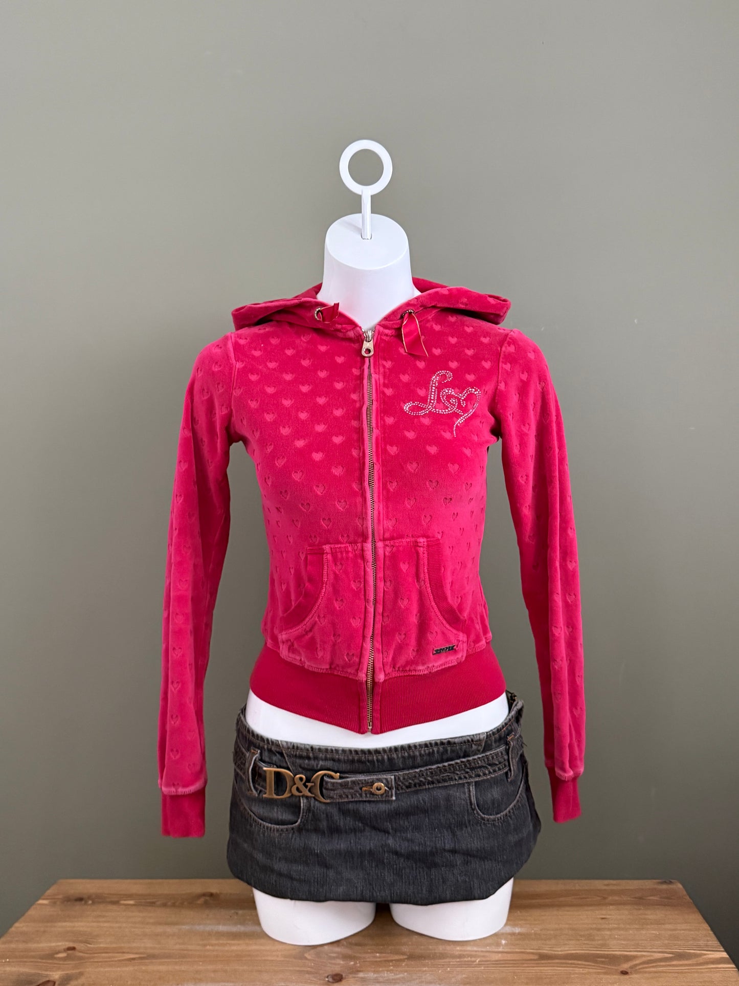 Lipsy Velour Heart Tracksuit Hoodie (XS)