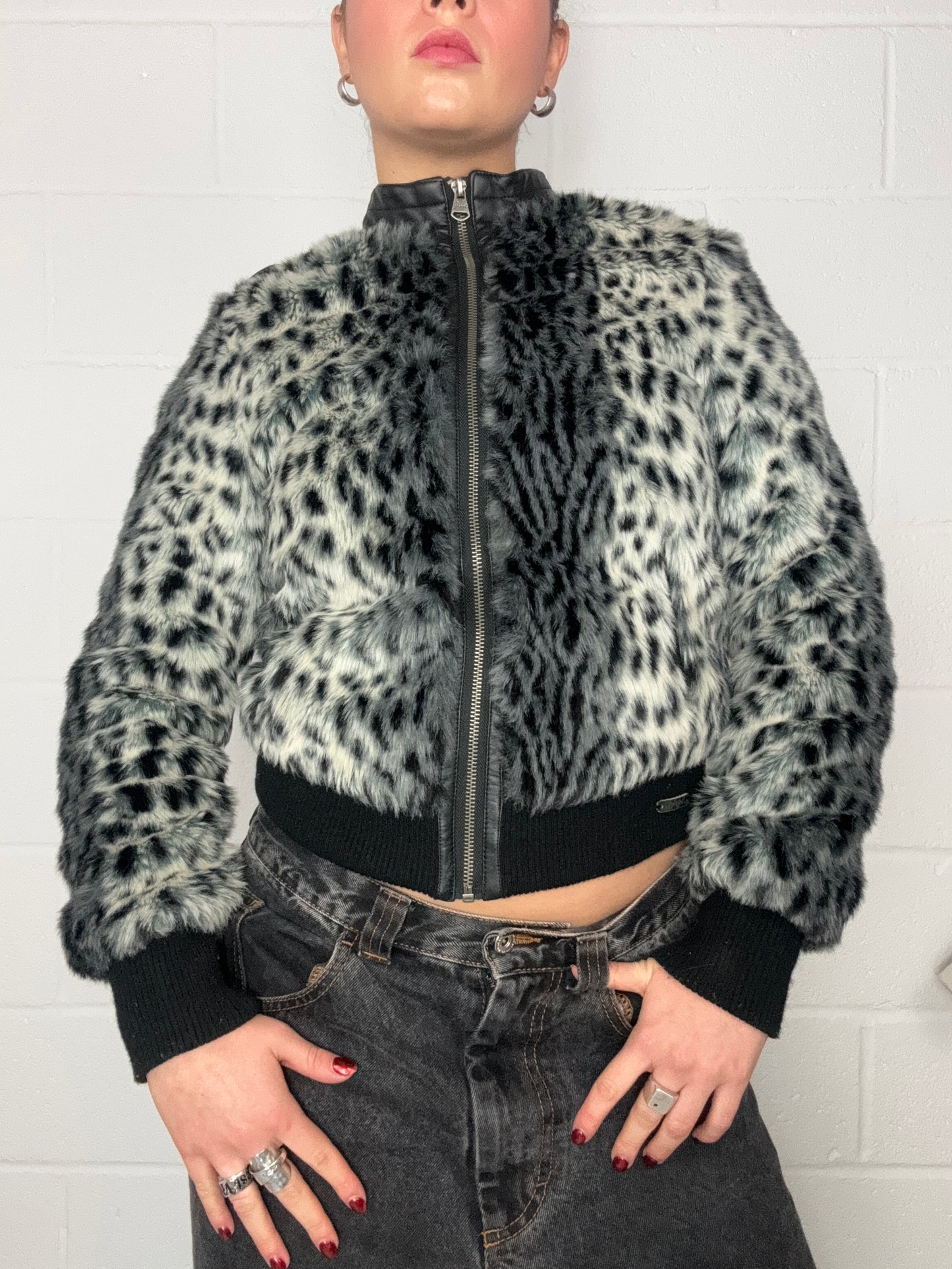 Diesel Leopard Print Faux Fur Jacket (XS)