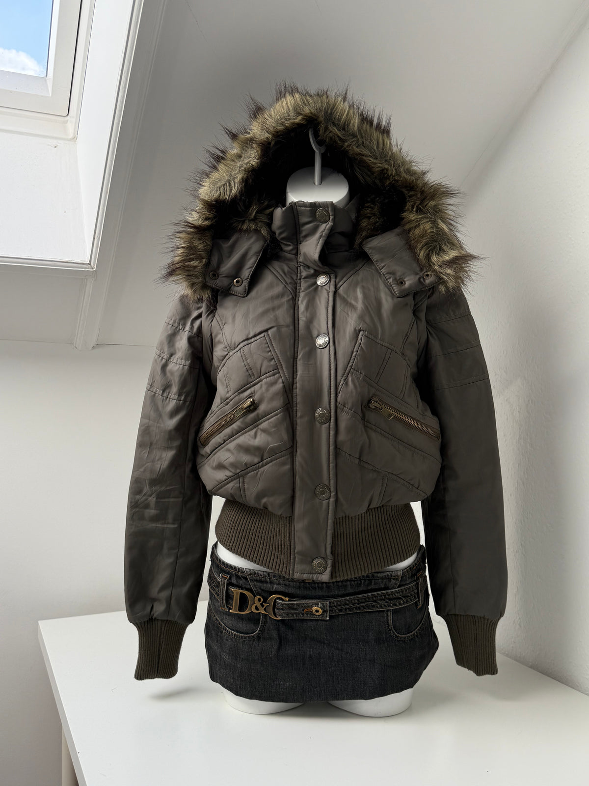Khaki Y2K Puffer Jacket (UK10)